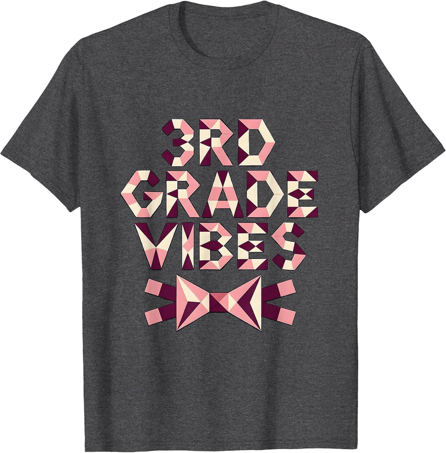 Men's 3rd Grade Vibes Coquette Bow Back to School Girls T-Shirt - Dark Heather Grey