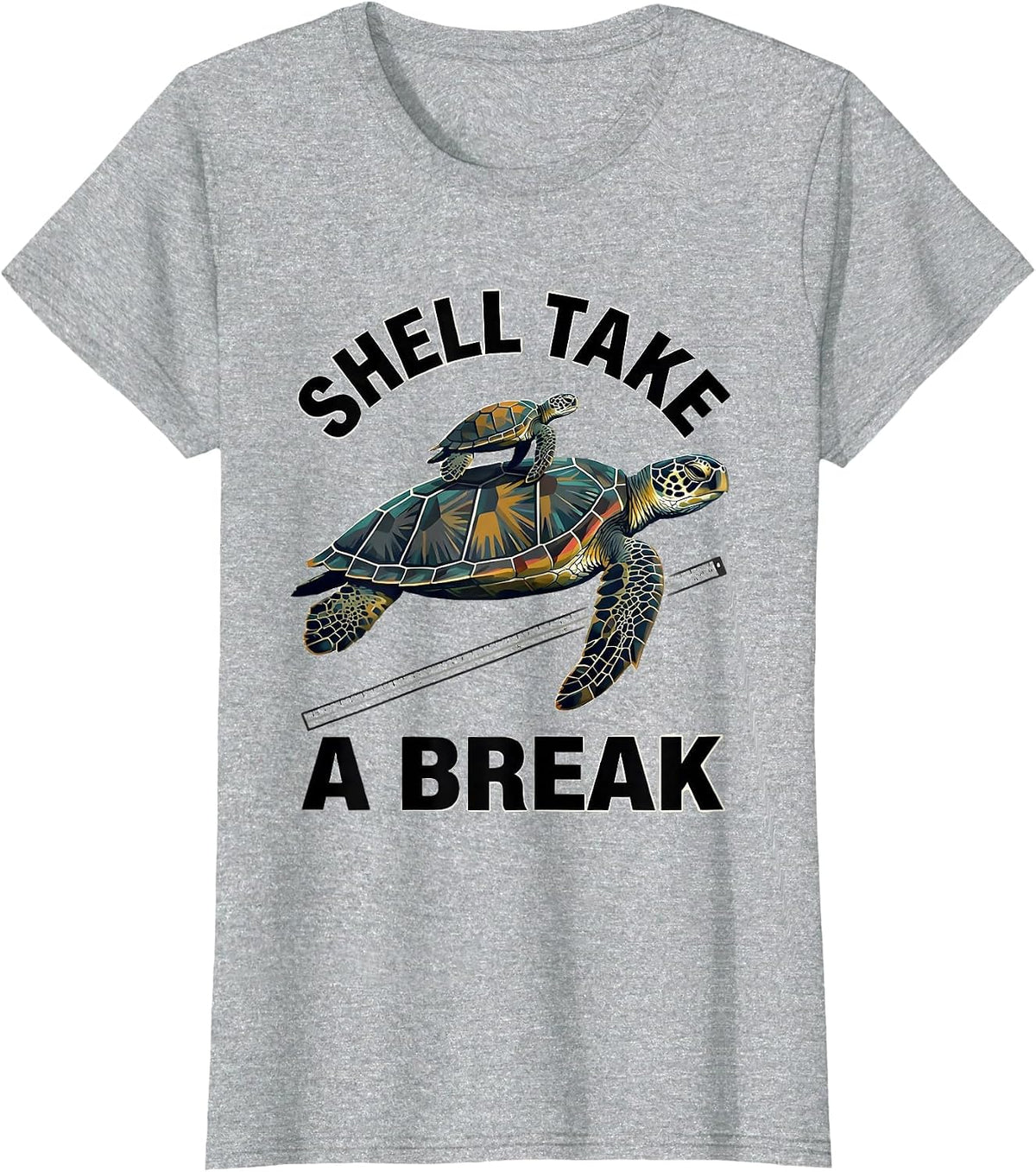 Women's Shell Take A Break Midcentury Modern Sea Turtle Ocean Animal T-Shirt - Heather Grey