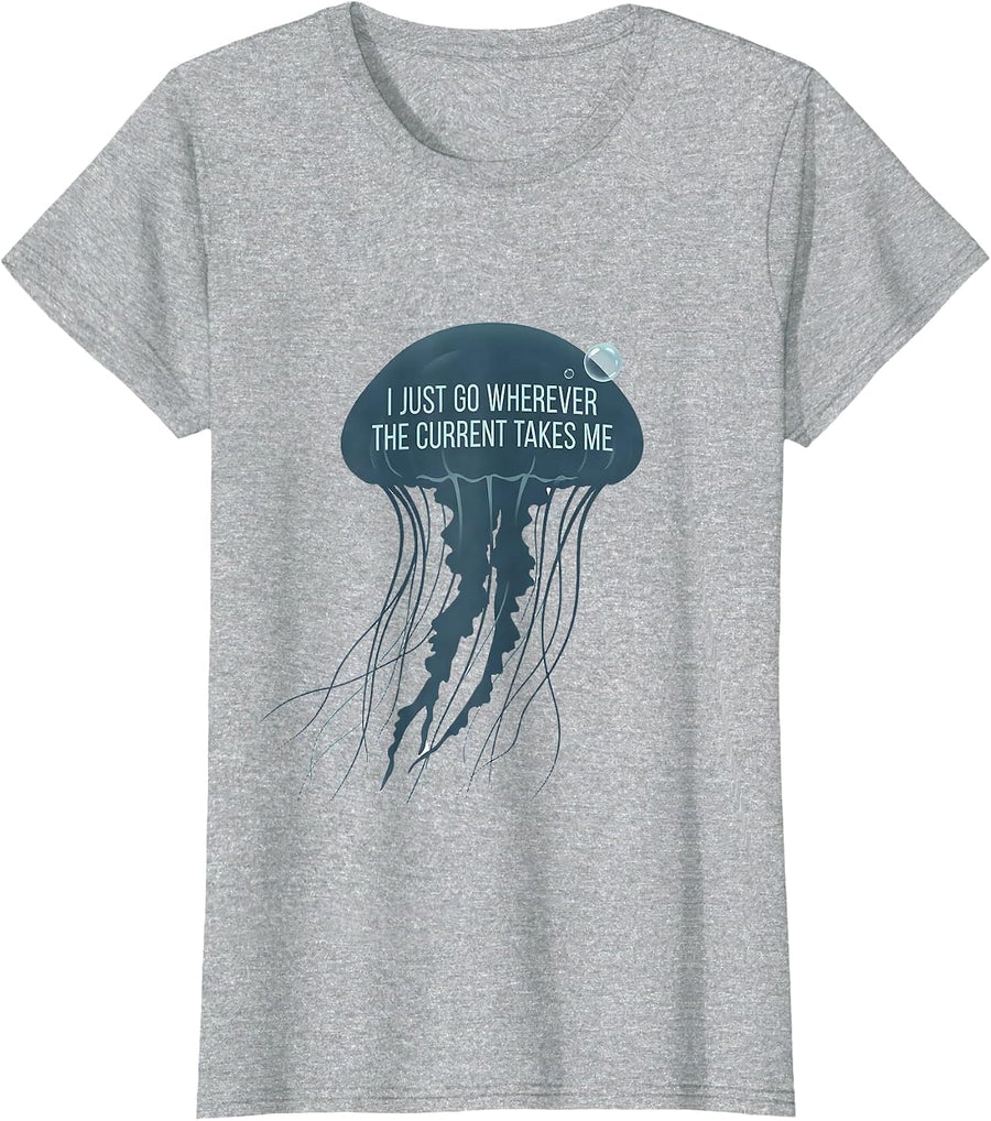 I Just Go Wherever The Current Takes Me Funny Shark Lover T-Shirt - Heather Grey
