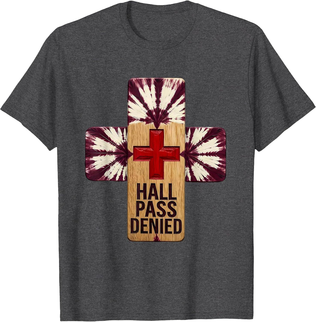 Men's Hall Pass Denied School Nurse Graphic Design T-Shirt - Dark Heather Grey