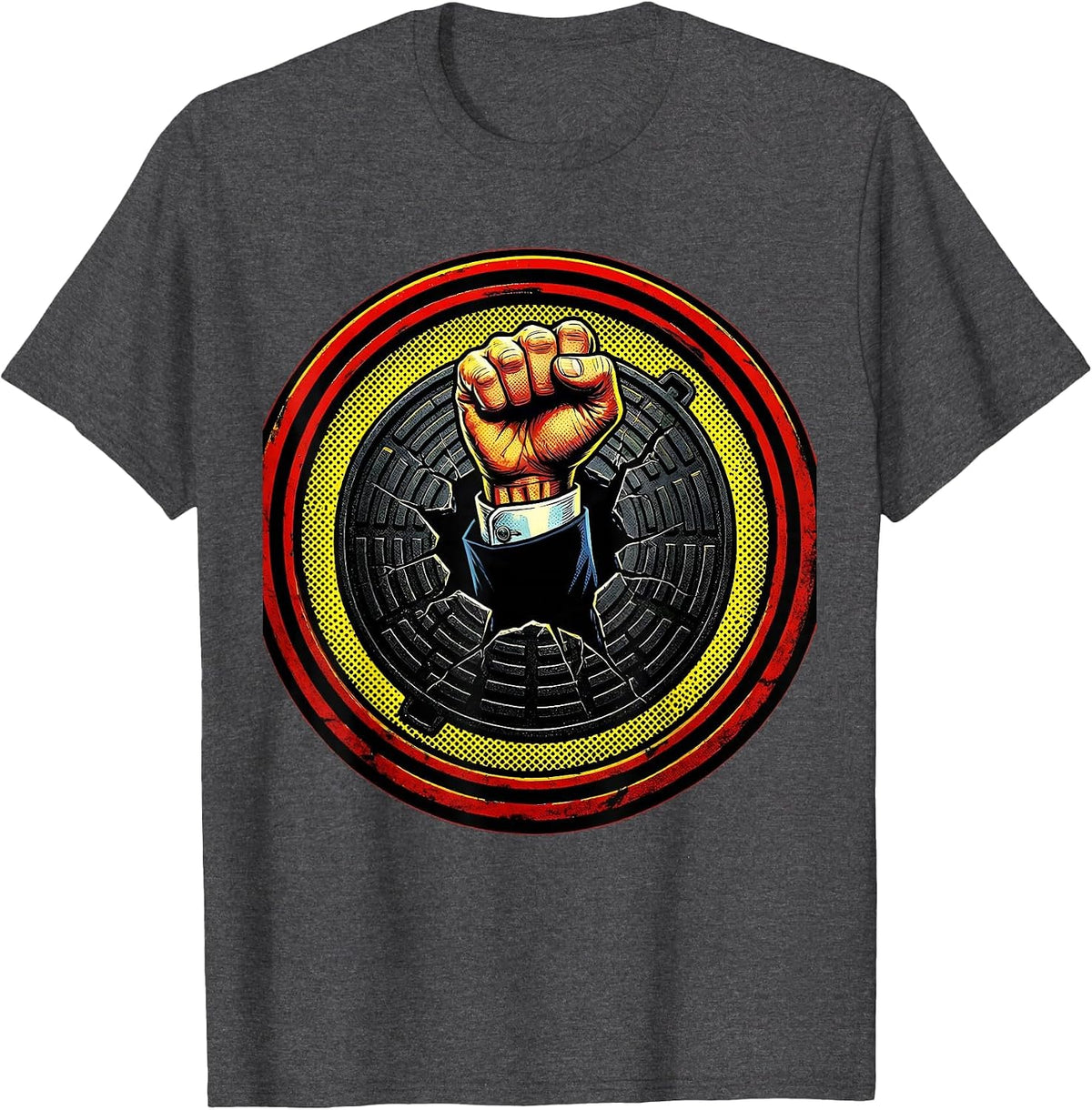 I Cant But I Know A Guy Manhole Illustration T-Shirt - Dark Heather Grey