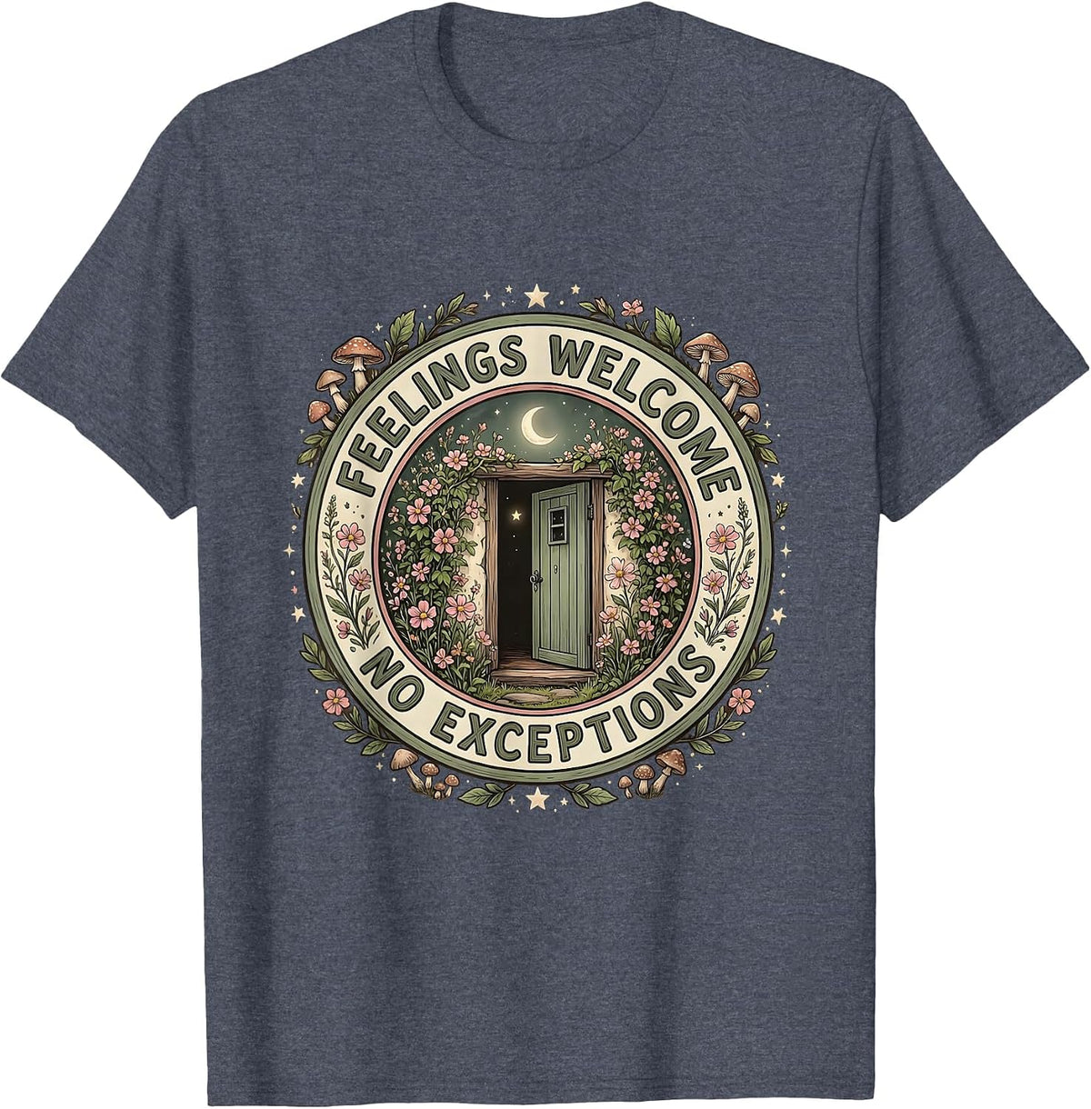 Feelings Welcome No Exceptions School Counselor T-Shirt - Heather Blue