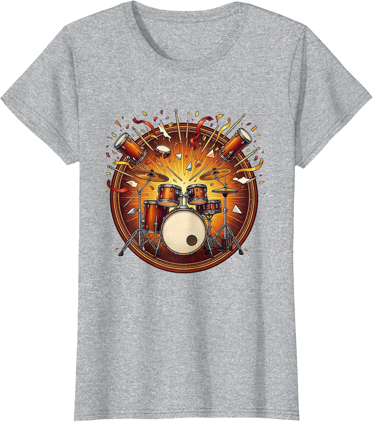 Exploding Drum Kit Confetti Burst Graphic T-Shirt - Heather Grey
