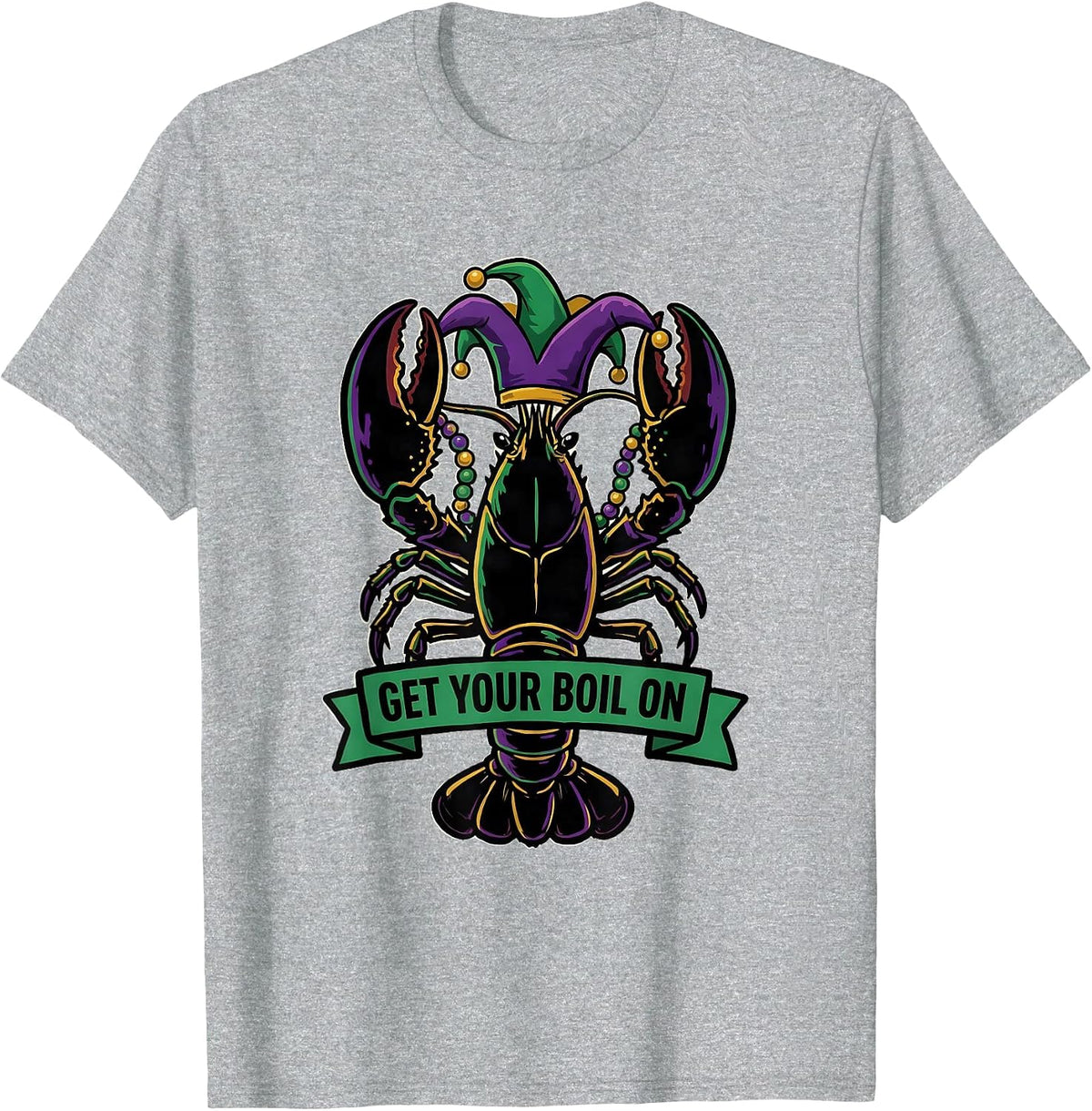 Men's Get Your Boil On Funny Mardi Gras Crawfish Jester Party T-Shirt - Heather Grey