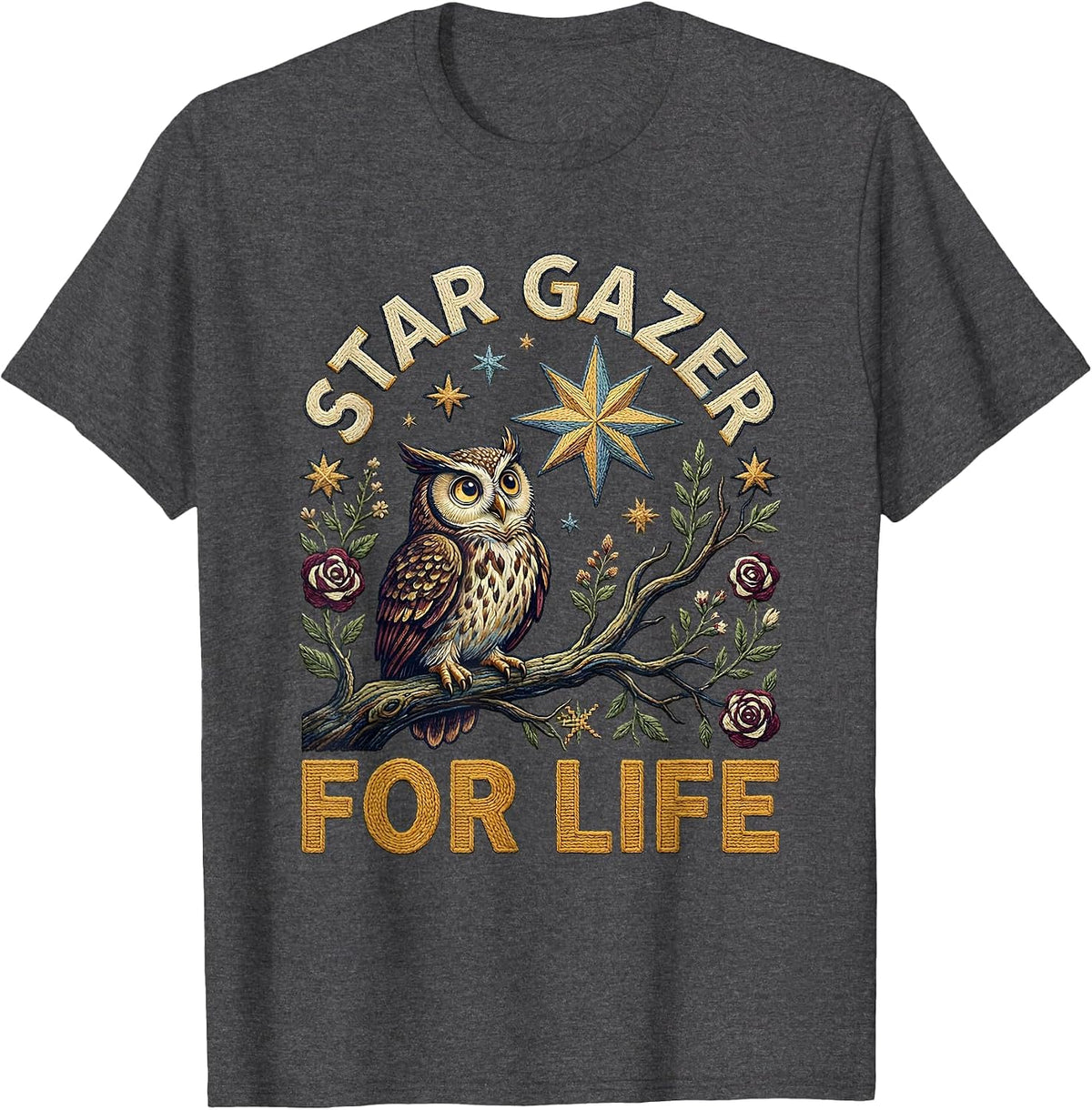 Star Gazer For Life Astronomy Design T-Shirt - Dark Heather Grey