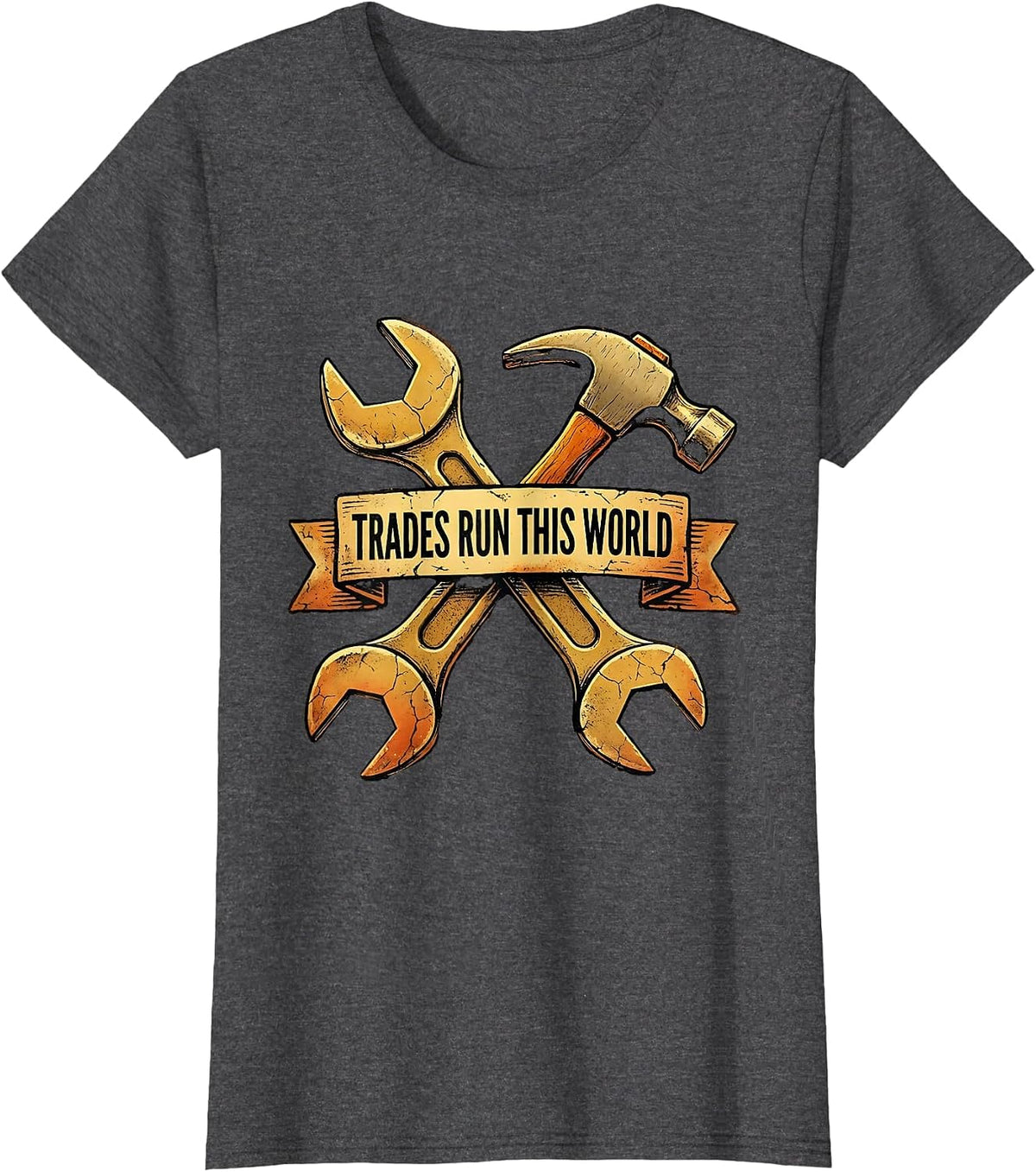 Women's Trades Run This World Blue Collar Pride Design T-Shirt - Dark Heather Grey