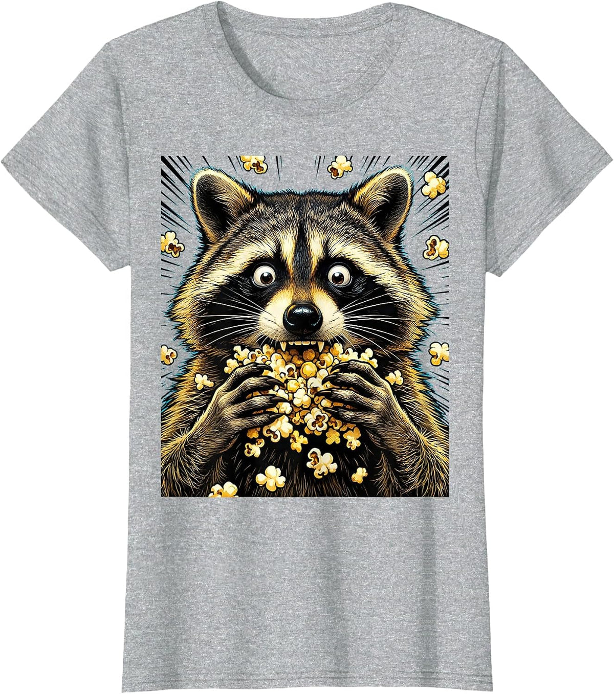 Snack Raccoon Popcorn Chaos Funny Animal Design T-Shirt - Heather Grey