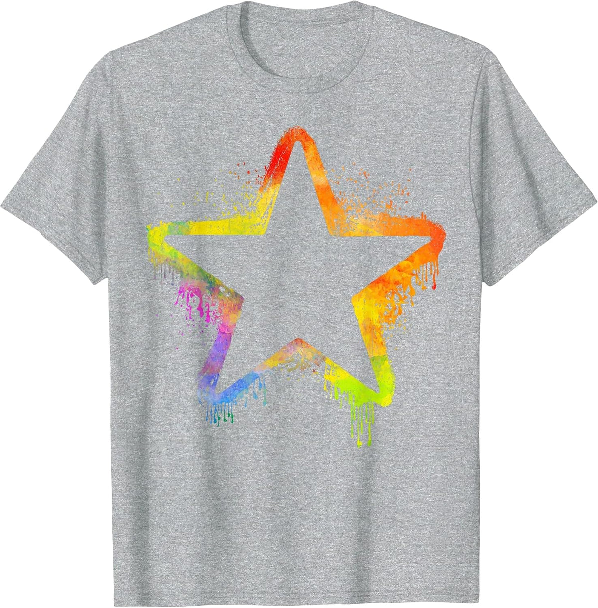 Colourful Star Graphic Design Paint Splash Art T-Shirt - Heather Grey