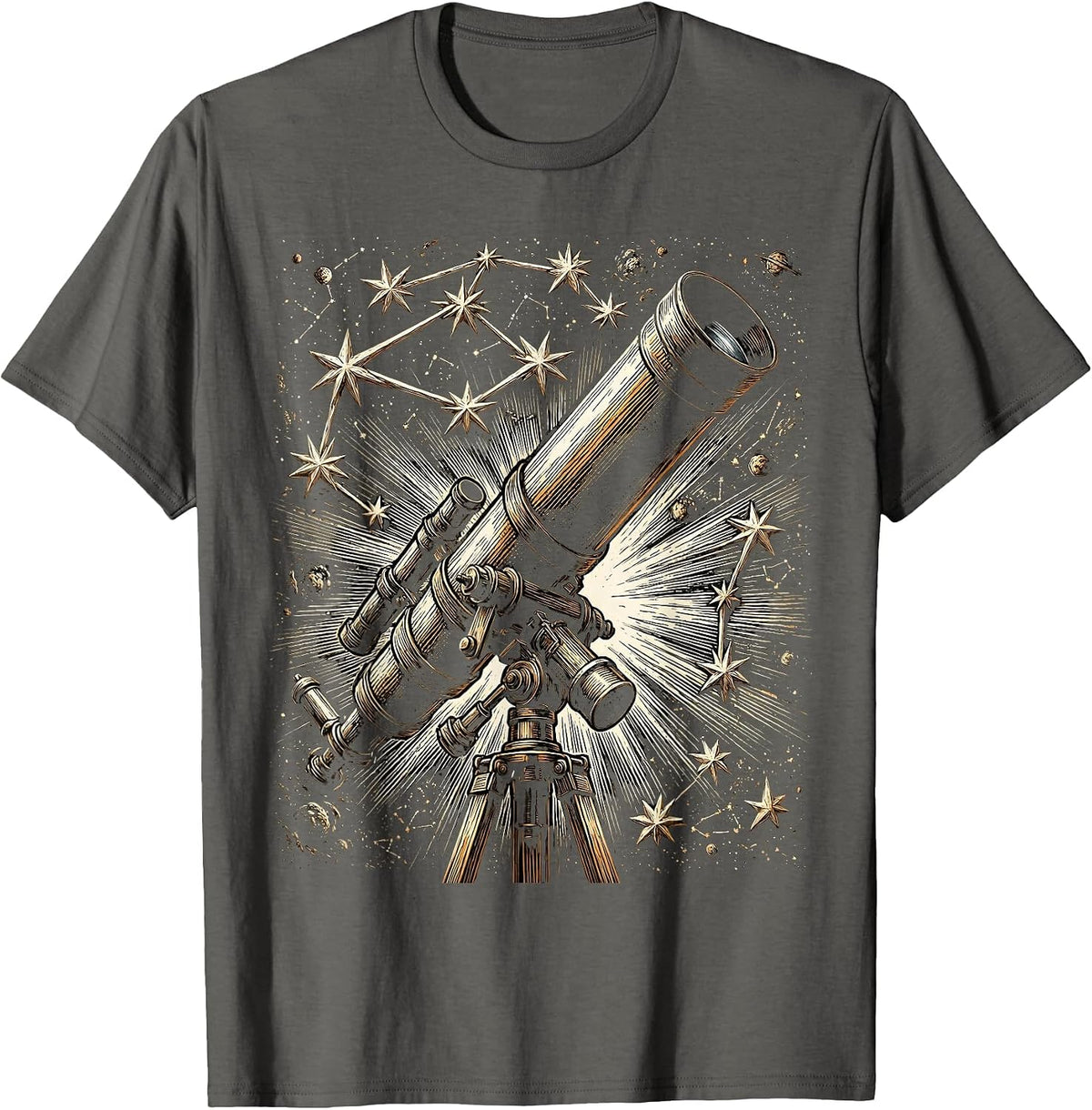 Telescope Star Constellation Astronomy Design T-Shirt - Asphalt Grey