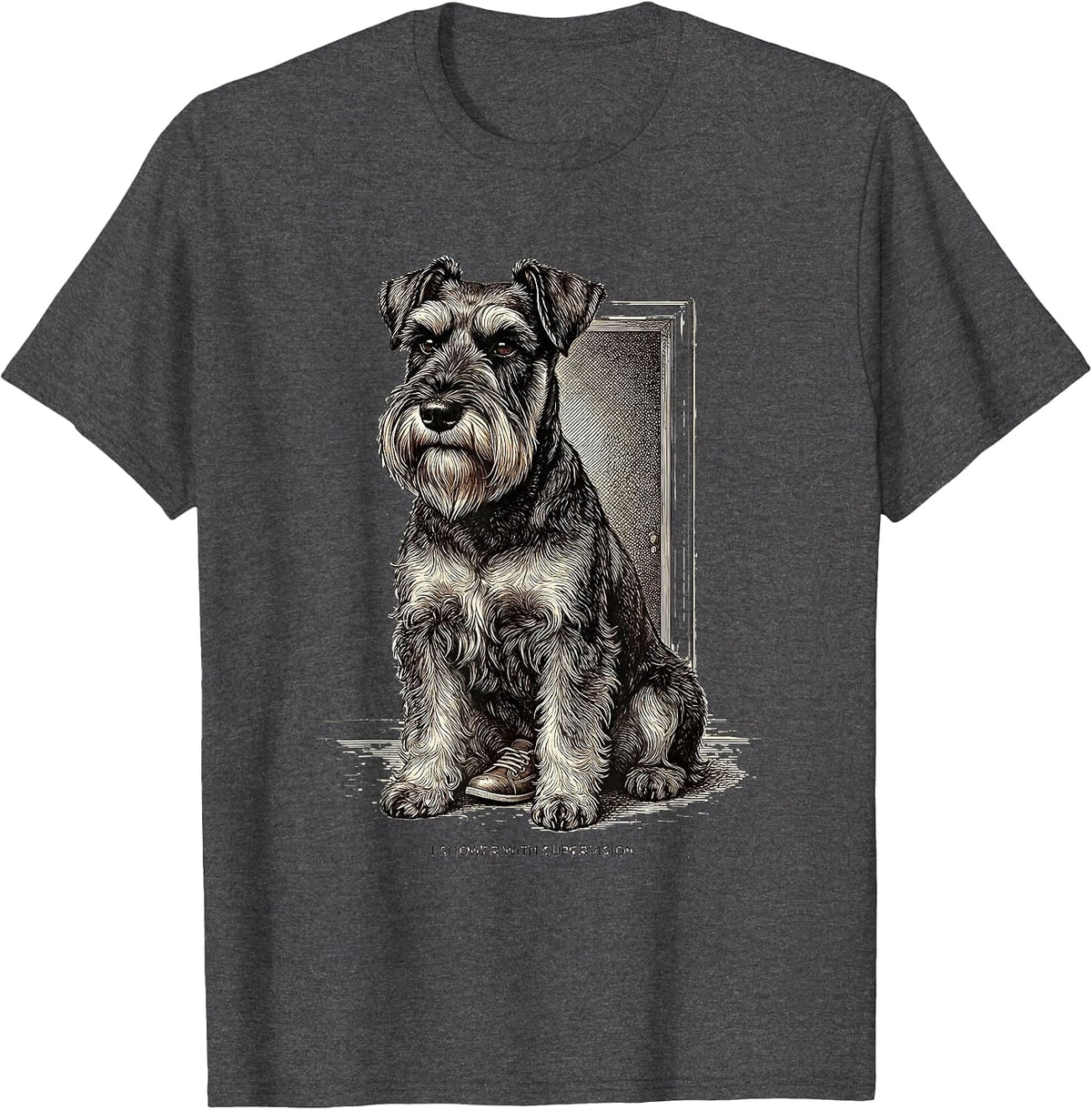 I Shower With Supervision Funny Miniature Schnauzer Lover T-Shirt - Dark Heather Grey