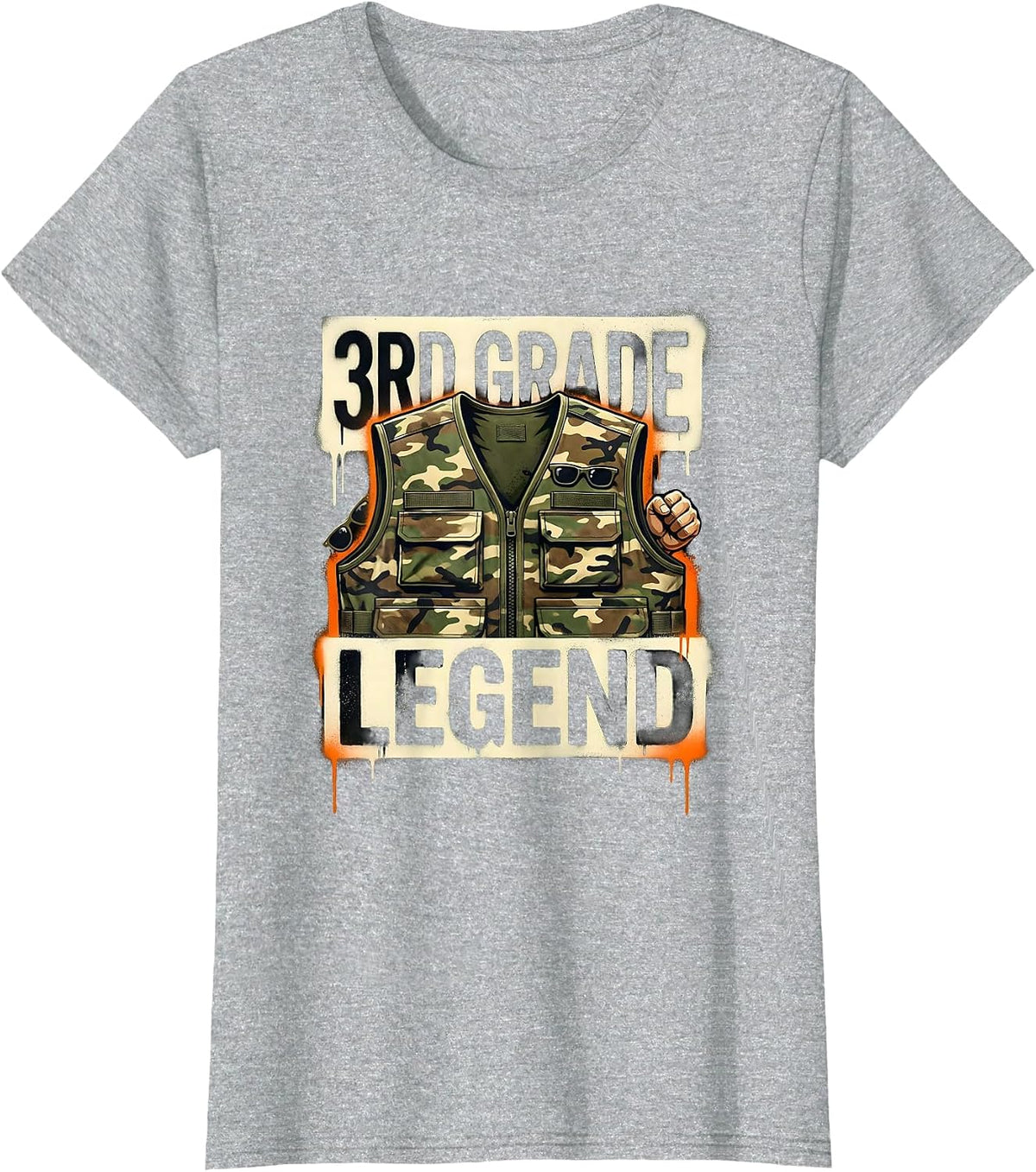 3RD GRADE LEGEND Streetwear Camo Back To School Boys T-Shirt - Heather Grey