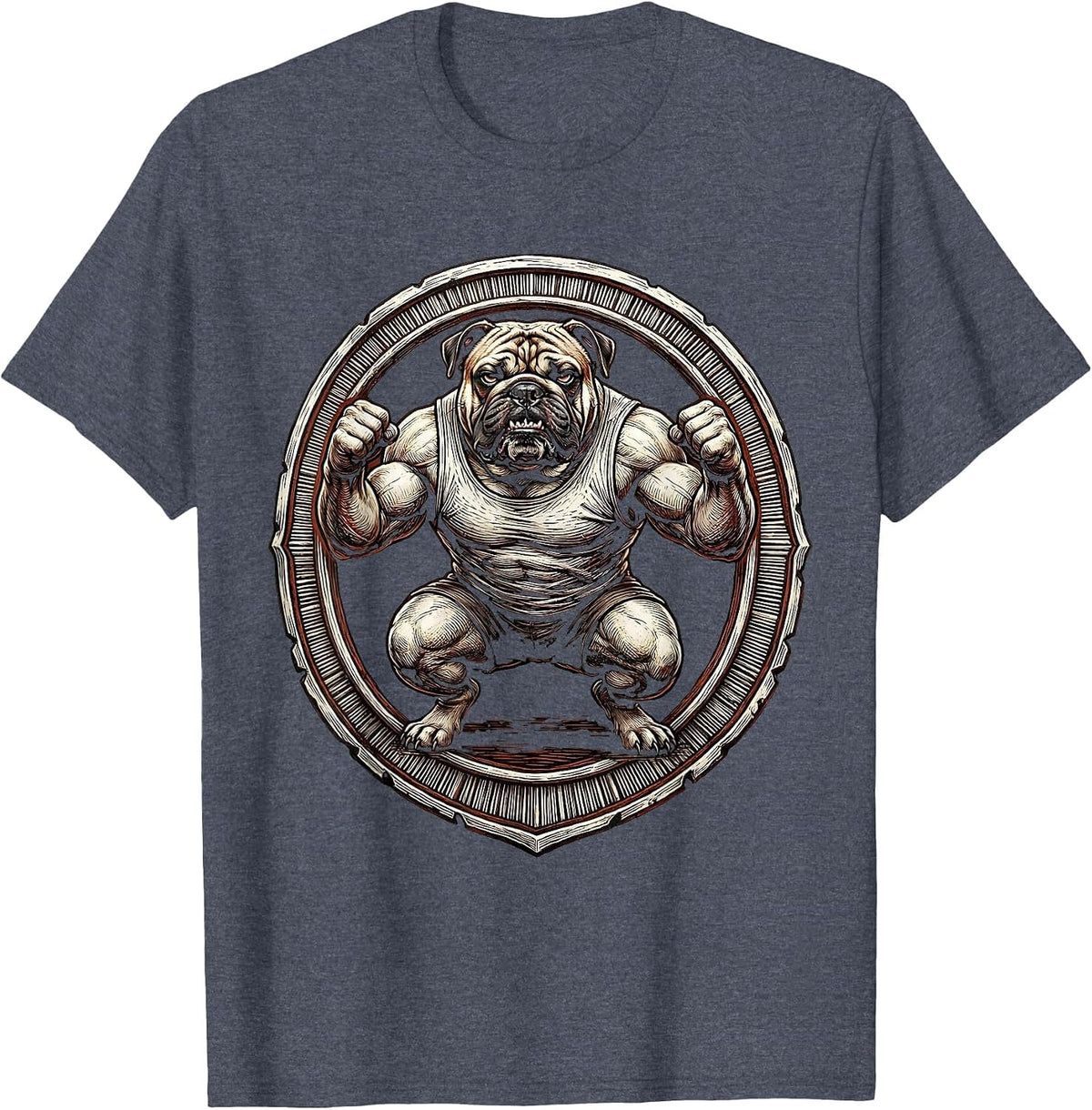 Bulldog Squats Funny Gym Workout Graphic T-Shirt - Heather Blue