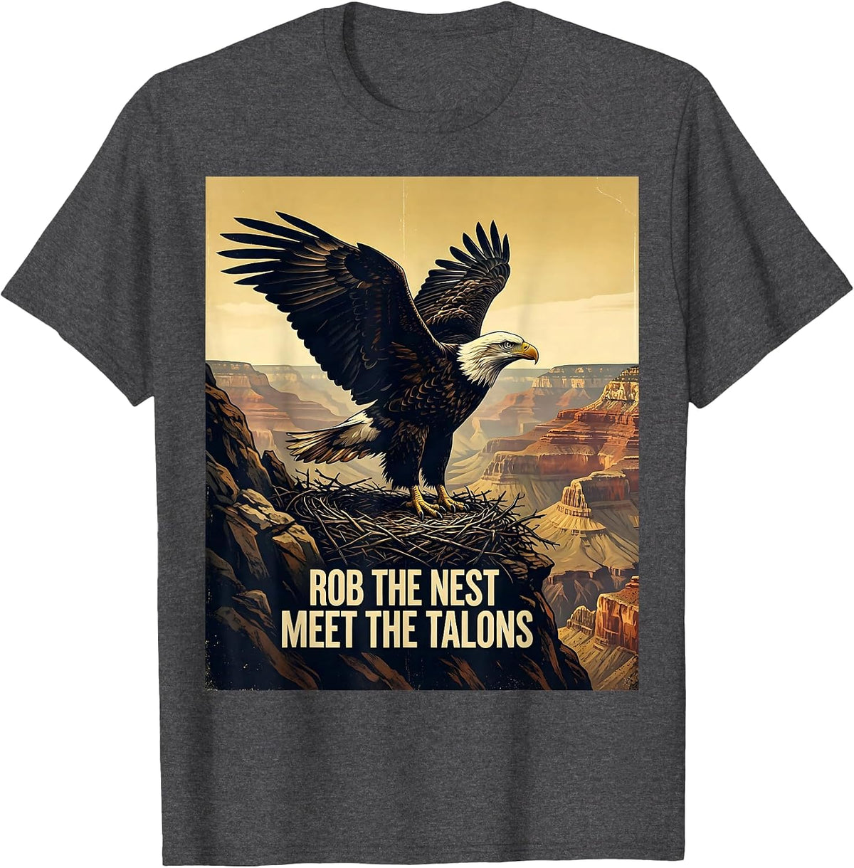 Rob The Nest Meet The Talons Vintage Bald Eagle National T-Shirt - Dark Heather Grey