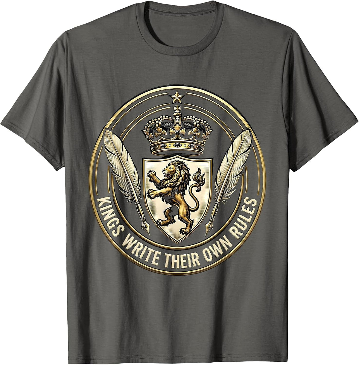 Men's Kings Write Their Own Rules Freedom Design T-Shirt - Asphalt Grey