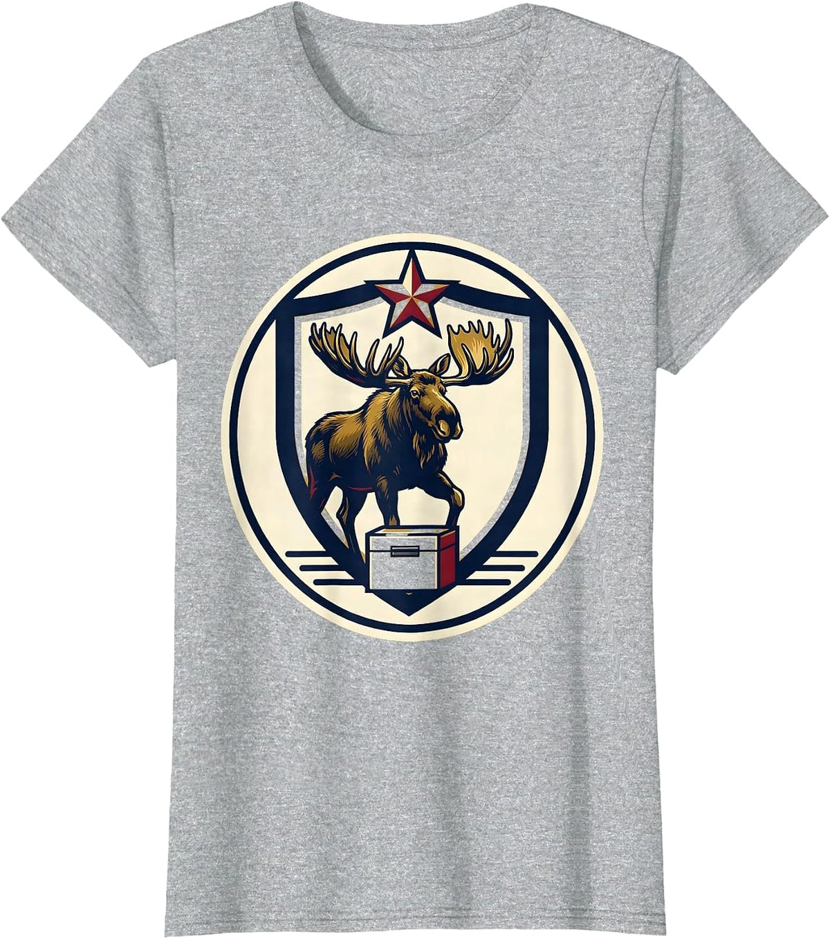 Women's Bull Moose Shield Badge Political Satire History Lover T-Shirt - Heather Grey