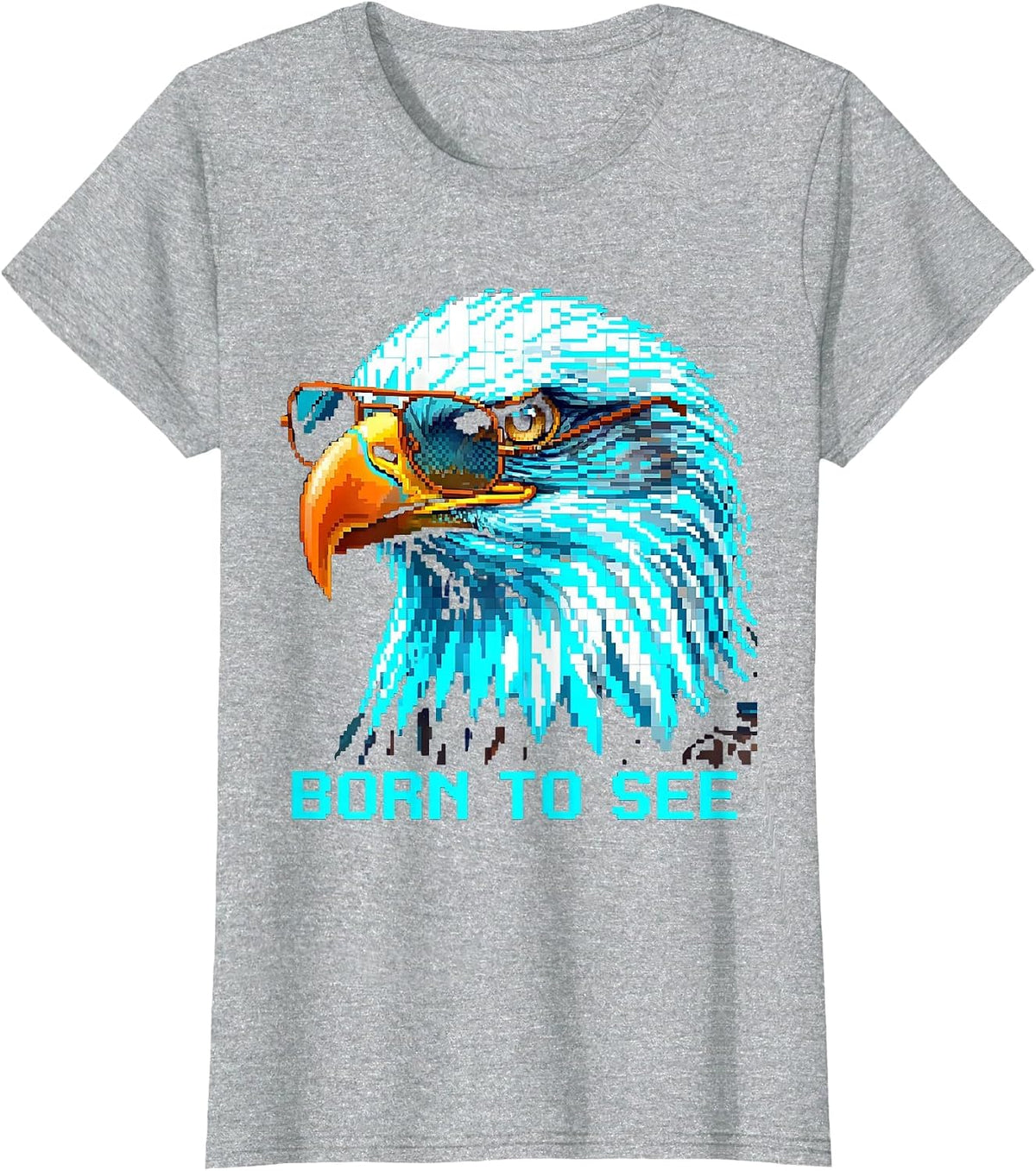Women's Born To See Pixel Art Bald Eagle Wildlife Lover Pride Kids T-Shirt - Heather Grey