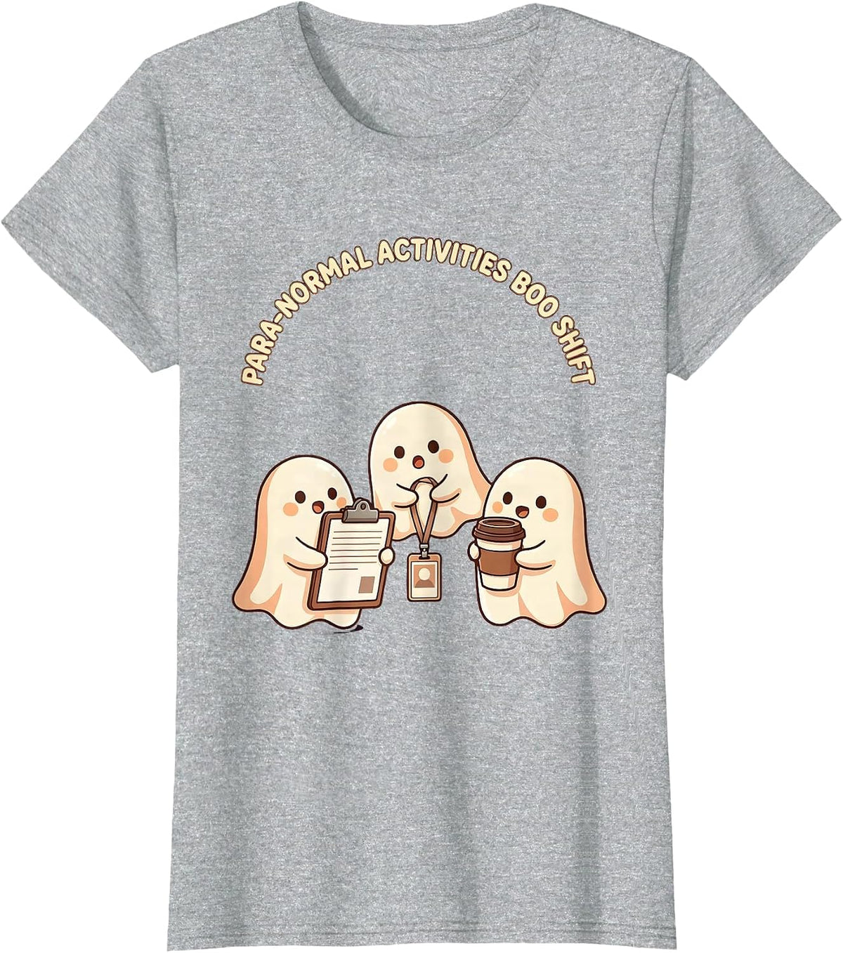 Women's Para-Normal Activities Boo Shift Cute Kawaii Ghost Para T-Shirt - Heather Grey