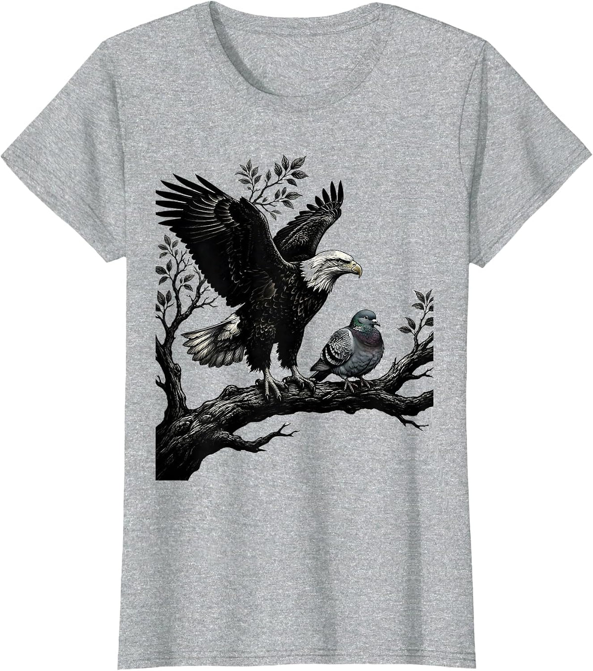 Women's Bald Eagle and Dove Perched on Branch Mom Dad T-Shirt - Heather Grey