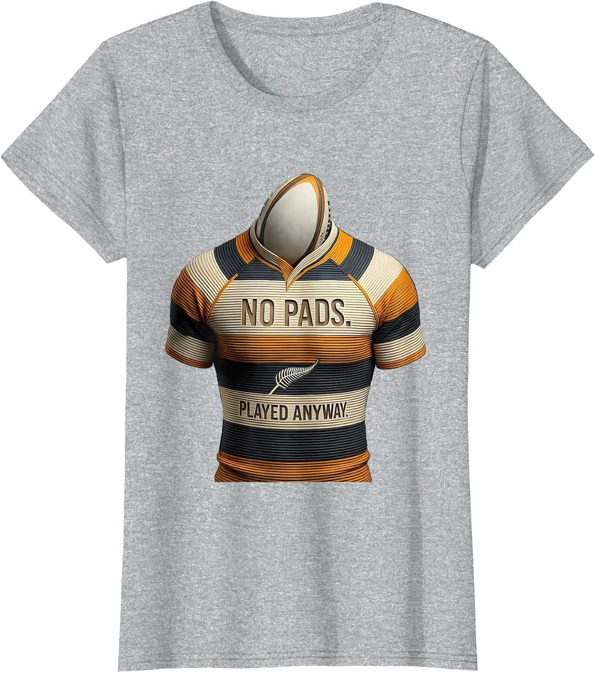 No Pads Played Anyway Disrupted Stripe Kiwi Rugby Pride T-Shirt - Heather Grey