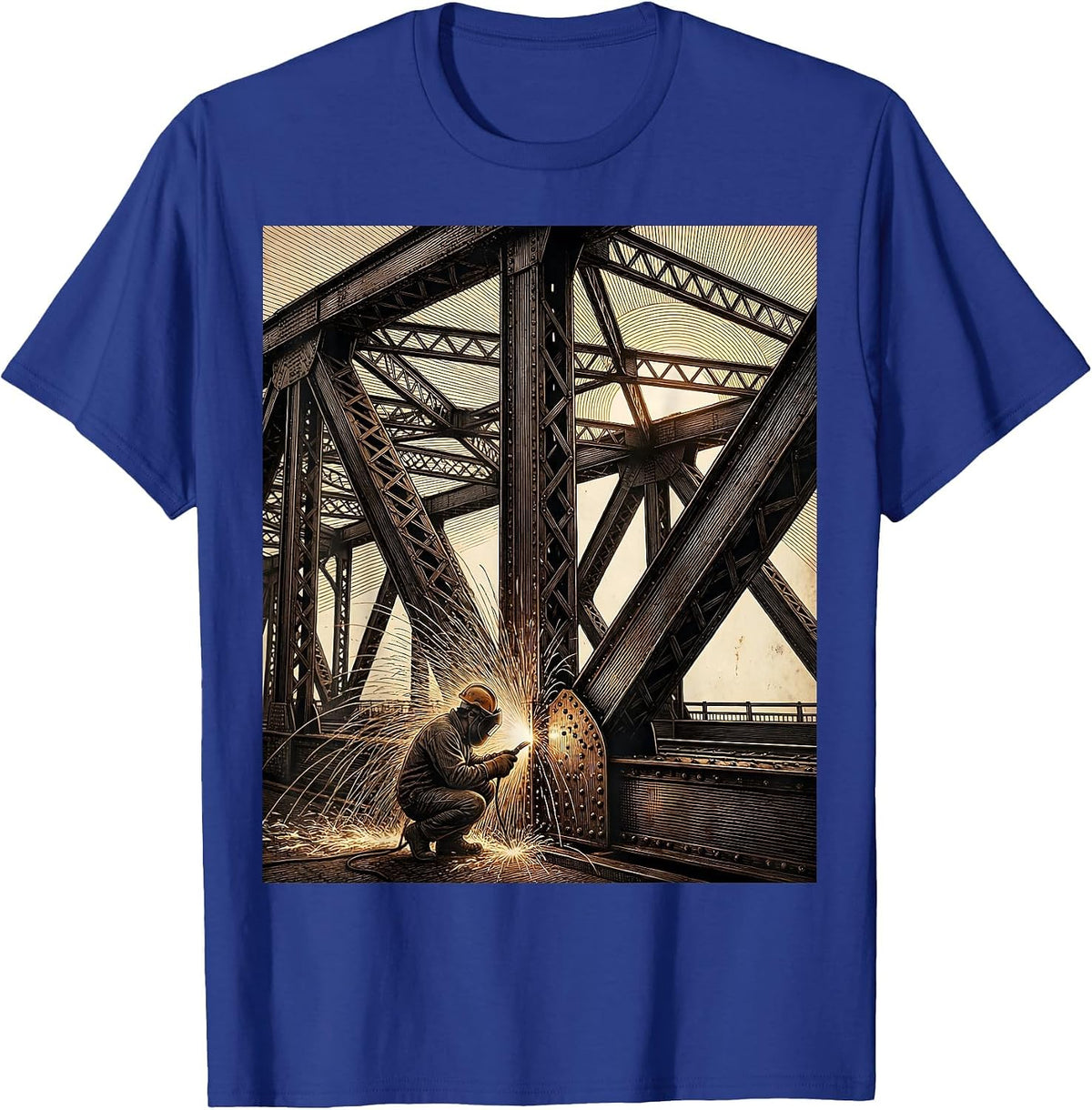 Steel Bridge Welder Sunset Graphic Tee T-Shirt - Royal Blue