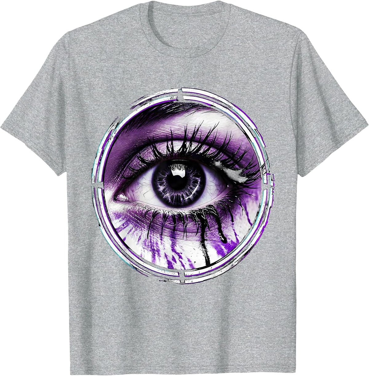 Men's Raccoon Eyeliner Smudged Eyes 2000s Graphic T-Shirt - Heather Grey