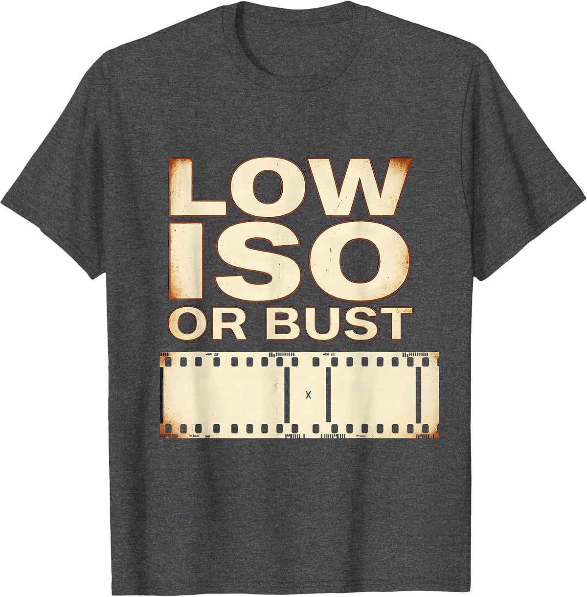Men's Low ISO Or Bust Vintage Photography Hobbyist Camera Gear T-Shirt - Dark Heather Grey
