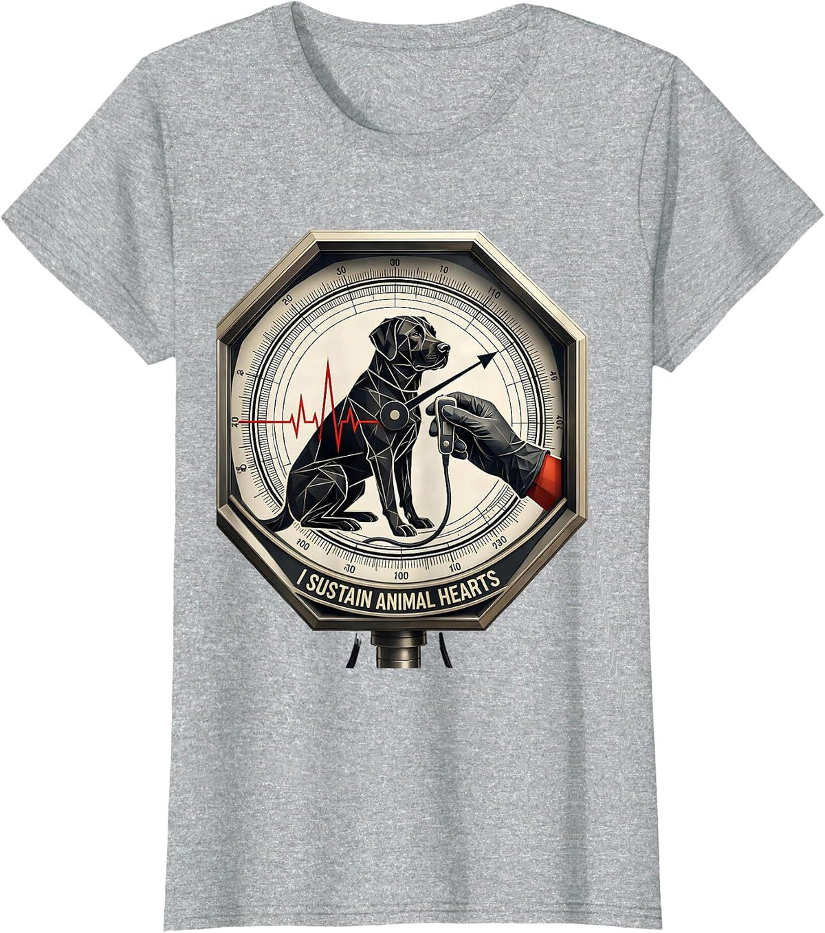 Women's I Sustain Animal Hearts Geometric Vet Tech Veterinary T-Shirt - Heather Grey