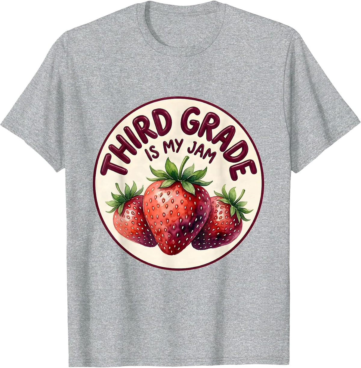 Men's Third Grade Is My Jam Strawberry Teacher Back to School T-Shirt - Heather Grey