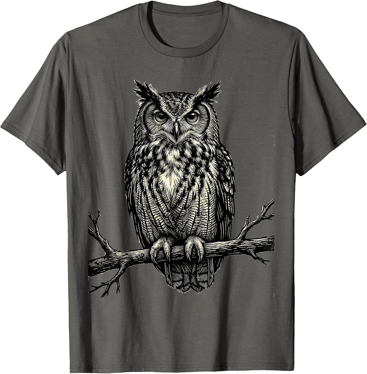 Men's Tall-Perched Owl Bold Relief Nature Lover Humor T-Shirt - Asphalt Grey