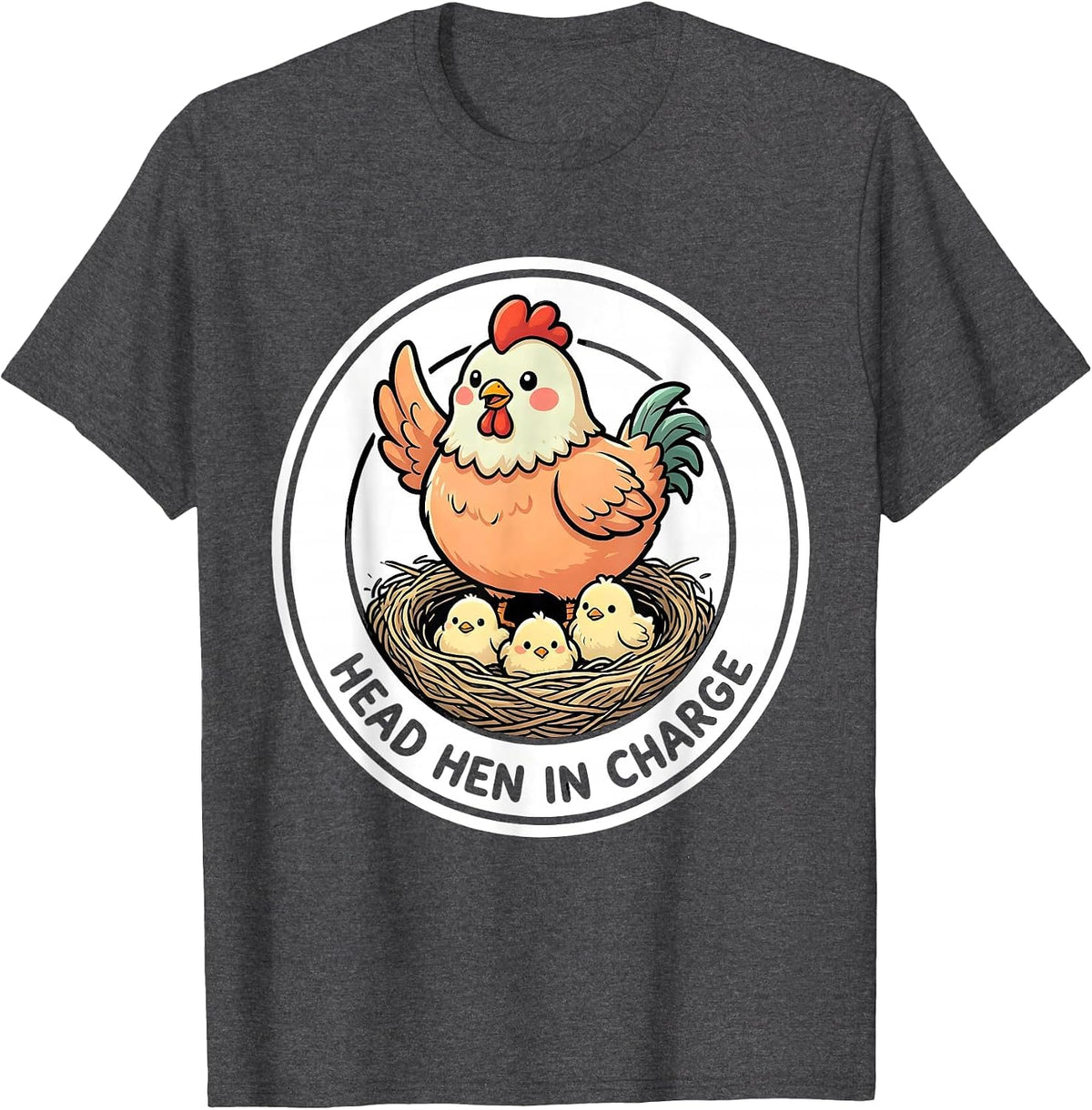 Head Hen In Charge Cute Kawaii Chicken Lover Humor T-Shirt - Dark Heather Grey