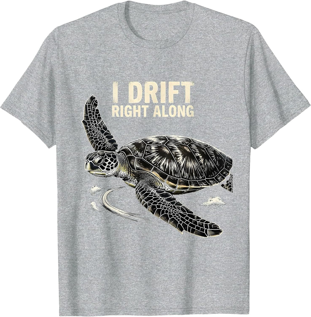 Men's I Drift Right Along Scratchboard Sea Turtle Tropical T-Shirt - Heather Grey