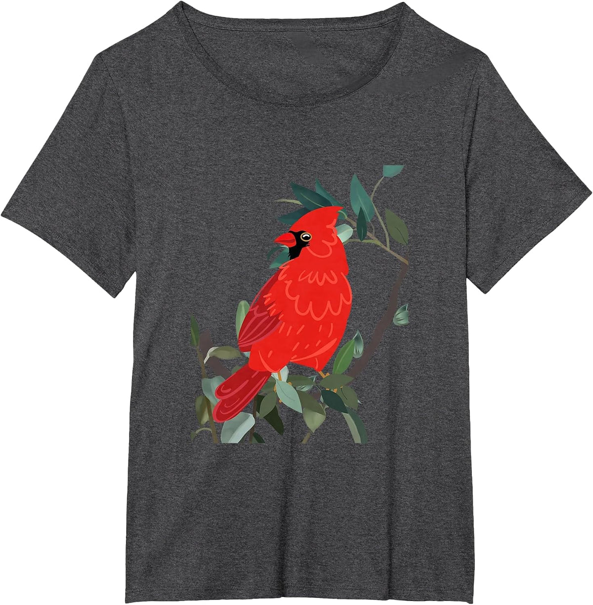 Northern Cardinal, Red Bird on Tree Branch T-Shirt - Dark Heather Grey