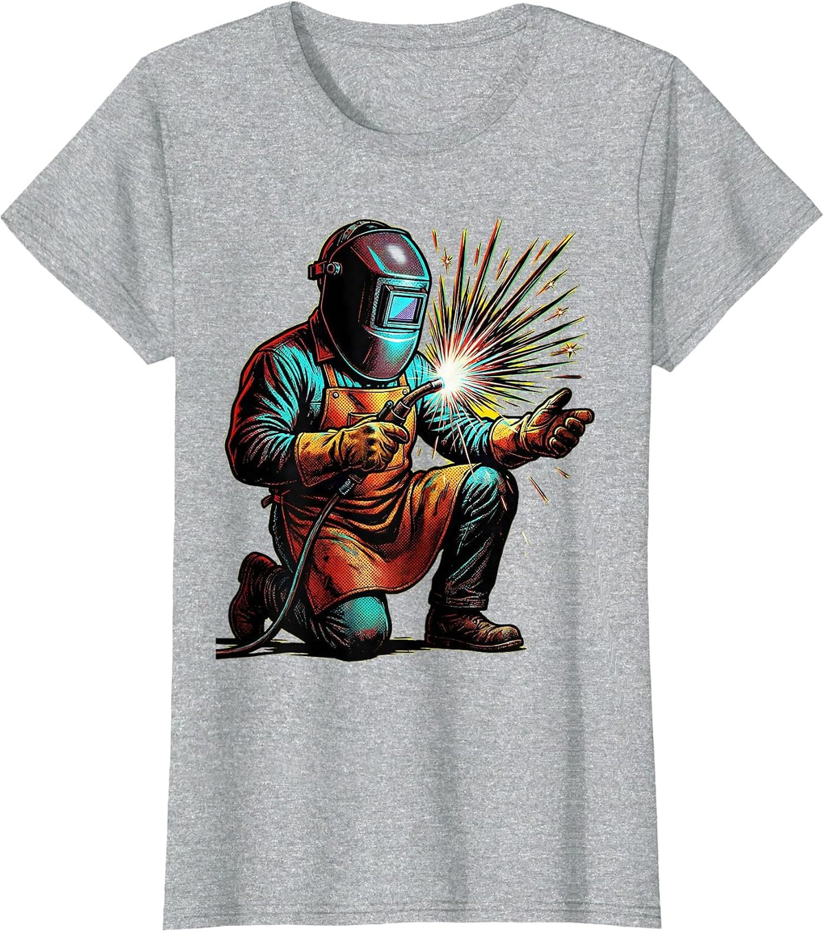 Women's Vintage Welder Kneeling Retro Welding Graphic T-Shirt - Heather Grey
