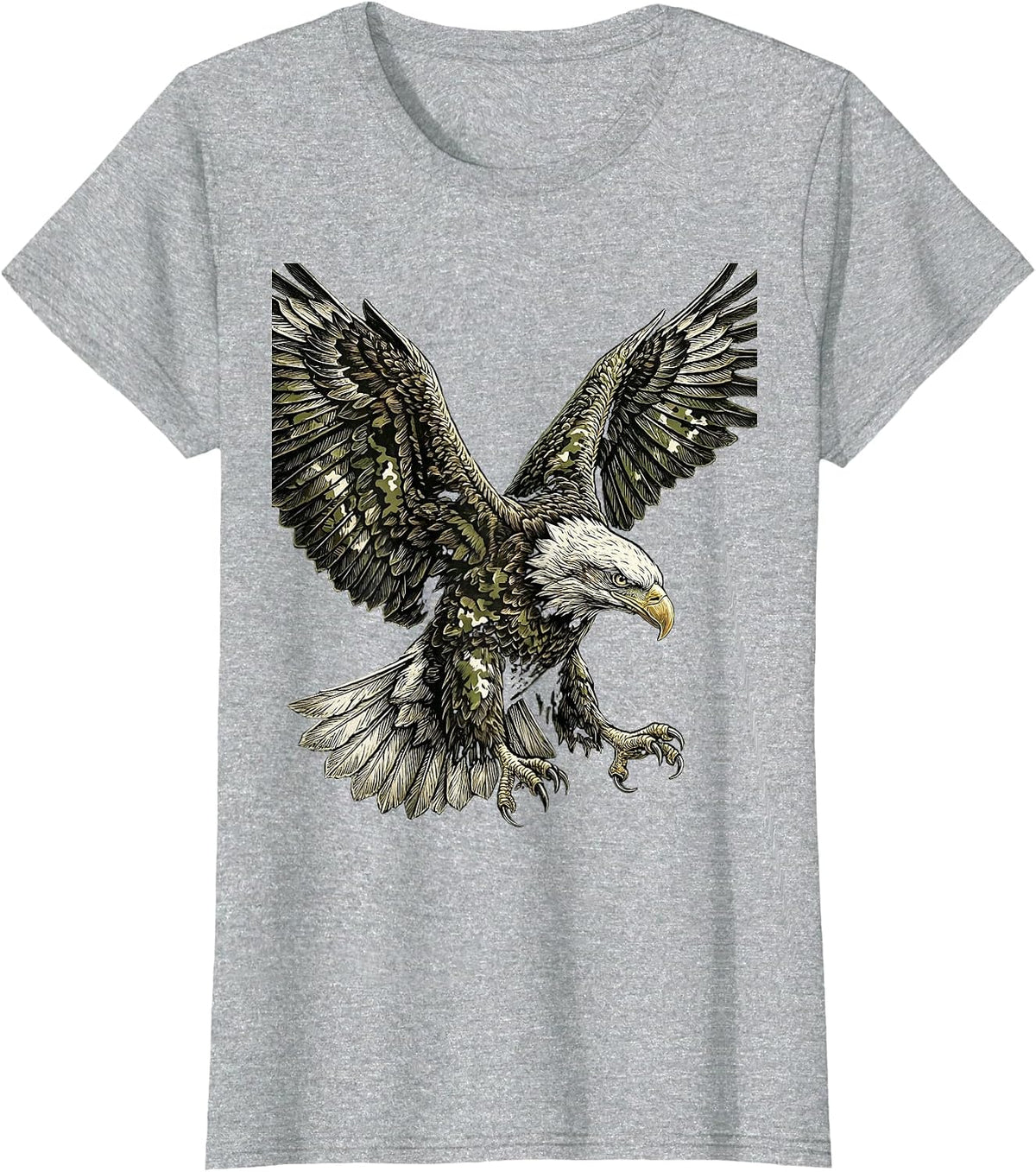Camo Eagle Wings Spread Patriotic Wildlife T-Shirt - Heather Grey
