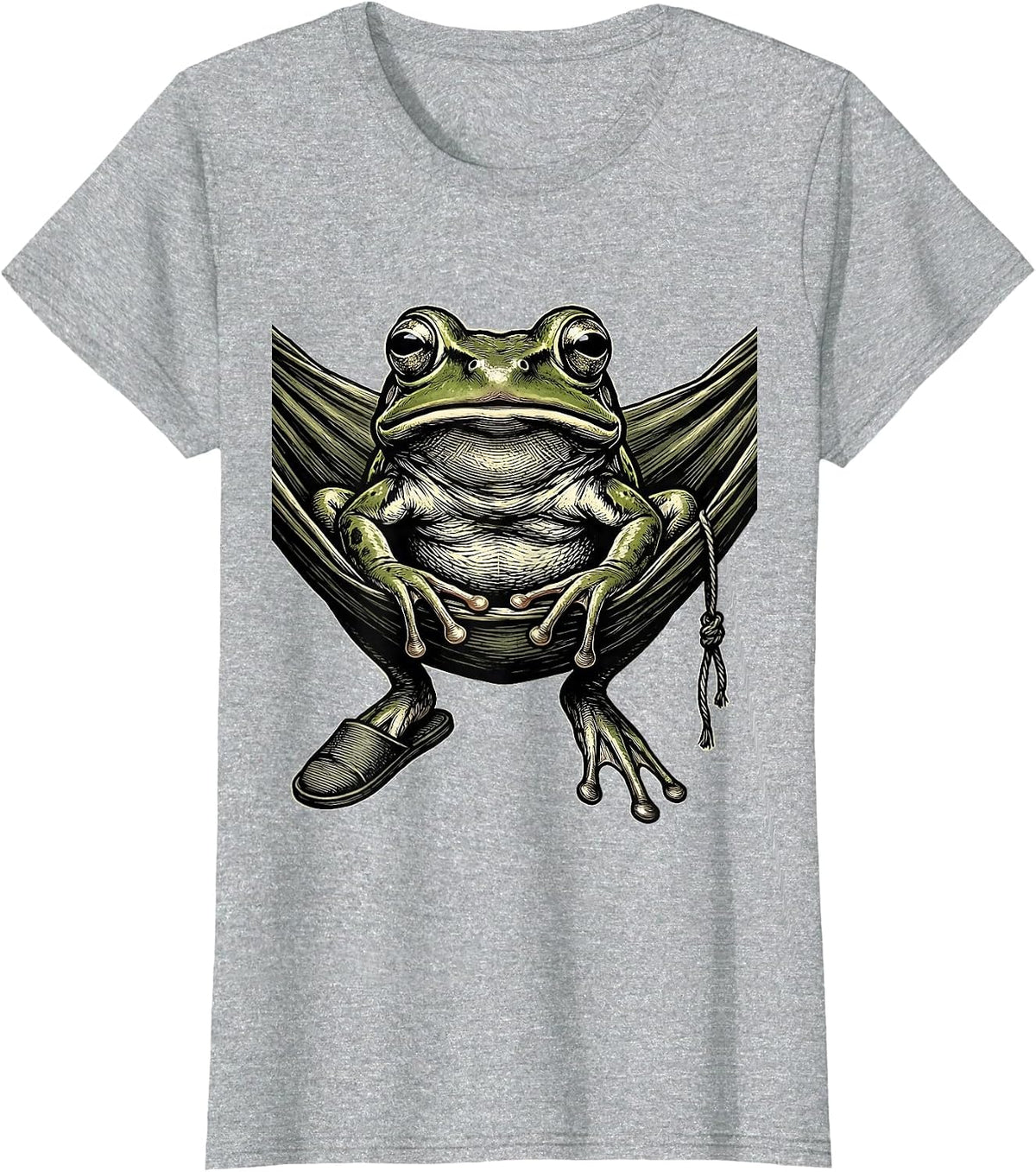 Frontal Squat Frog Hammock Retro Absurdist Humor T-Shirt - Heather Grey