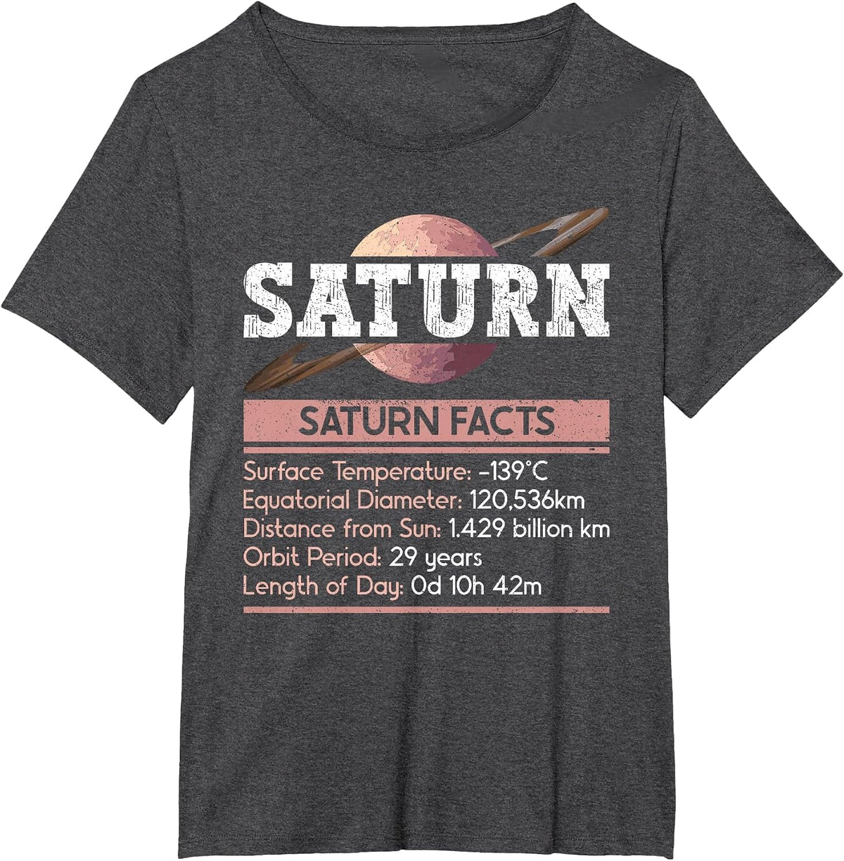 Saturn Facts - Space Saturn Planet T-Shirt - Dark Heather Grey