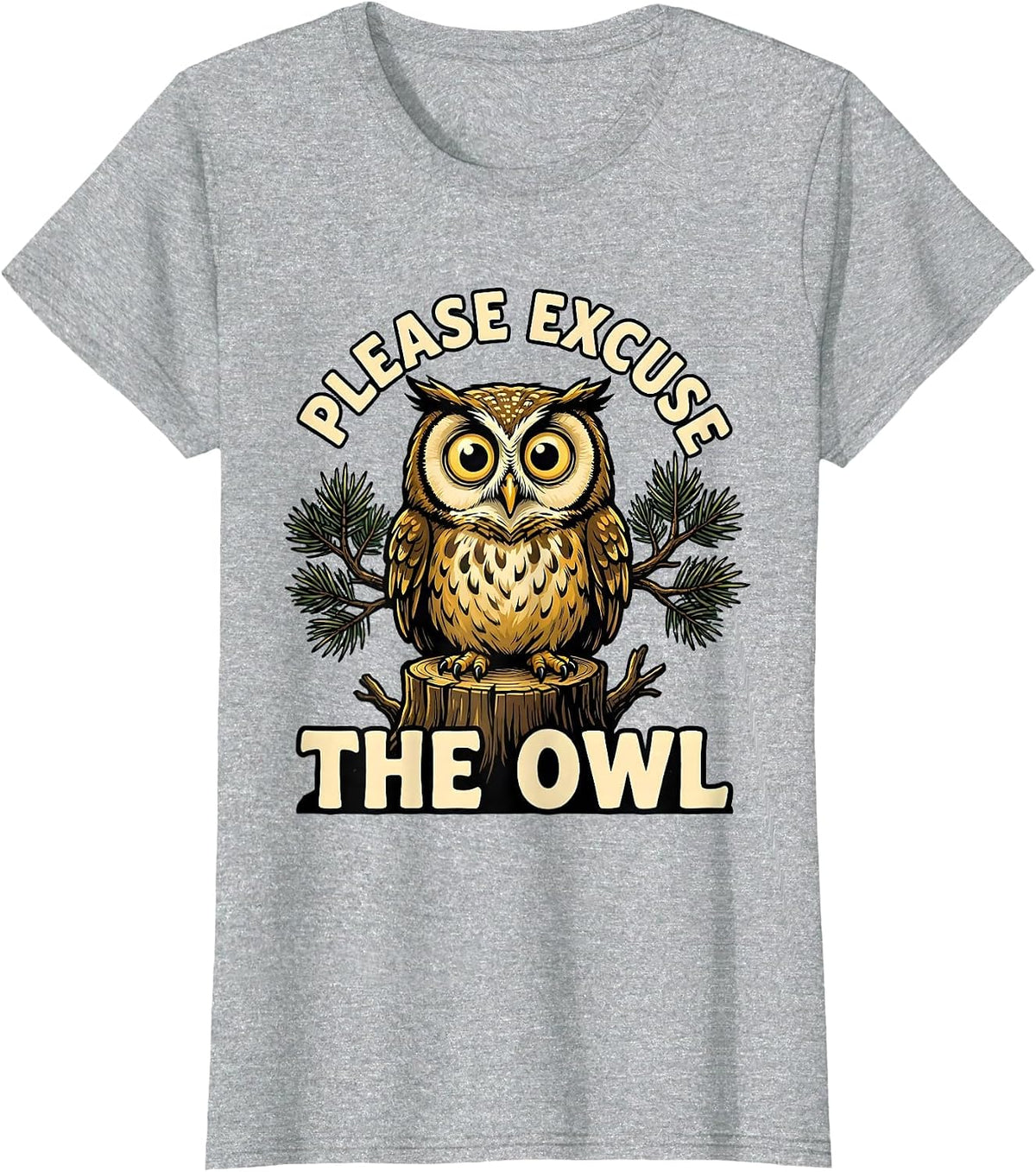 Women's Please Excuse the Owl Cartoon Nature Lover Camping Humor T-Shirt - Heather Grey