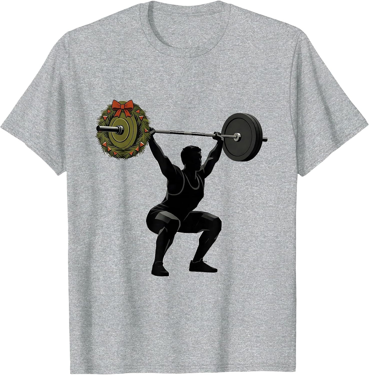 Men's Lifter Deadlift Evergreen Wreath Midcentury Modern Christmas T-Shirt - Heather Grey