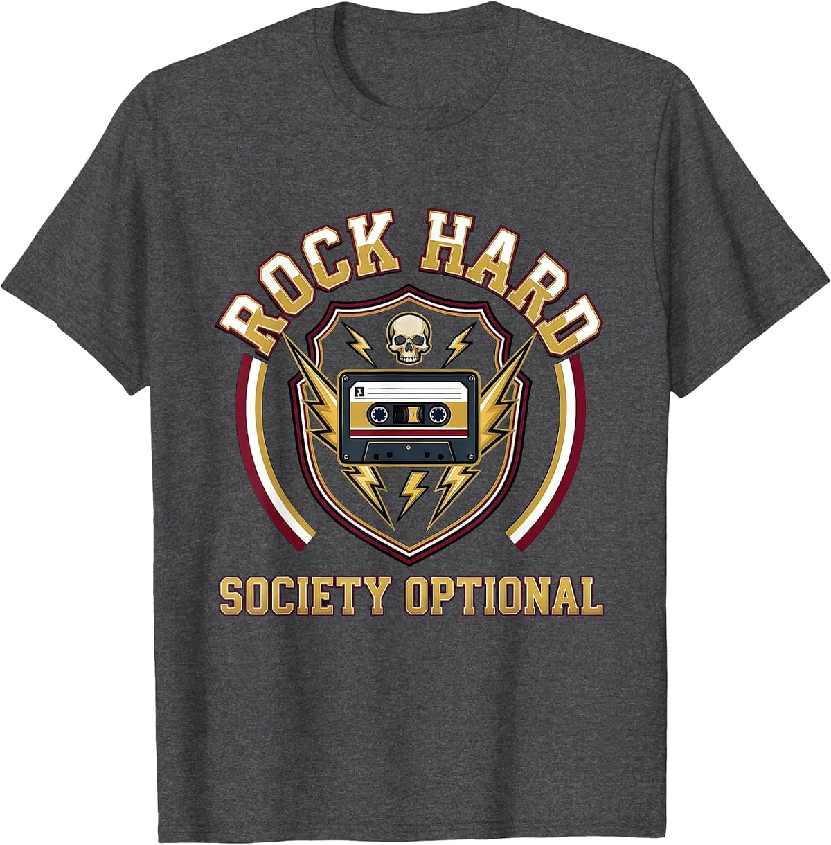 Rock Hard, Society Optional Varsity Crest Design T-Shirt - Dark Heather Grey