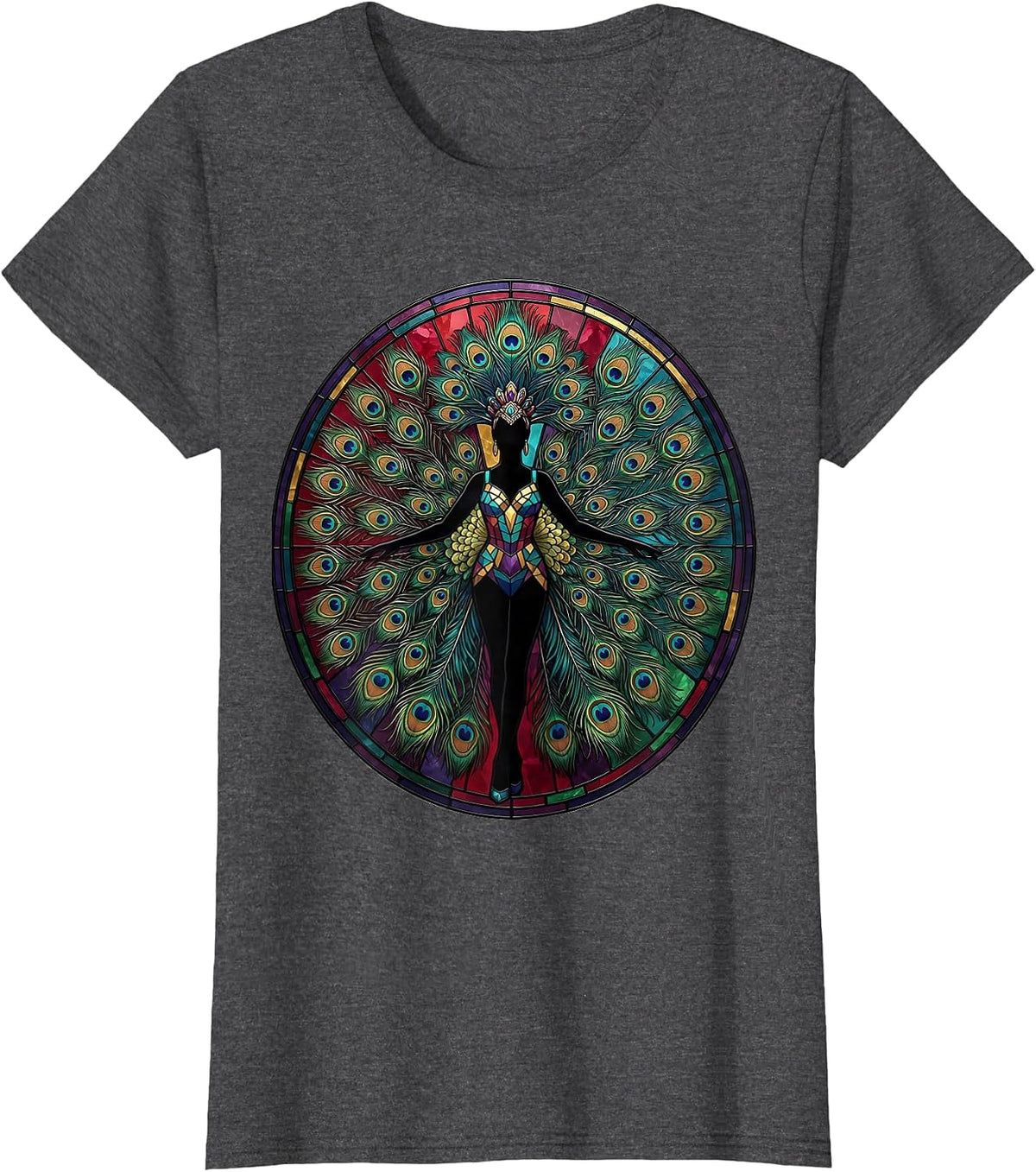 Women's Showgirl Fan Dance Graphic Tee T-Shirt - Dark Heather Grey