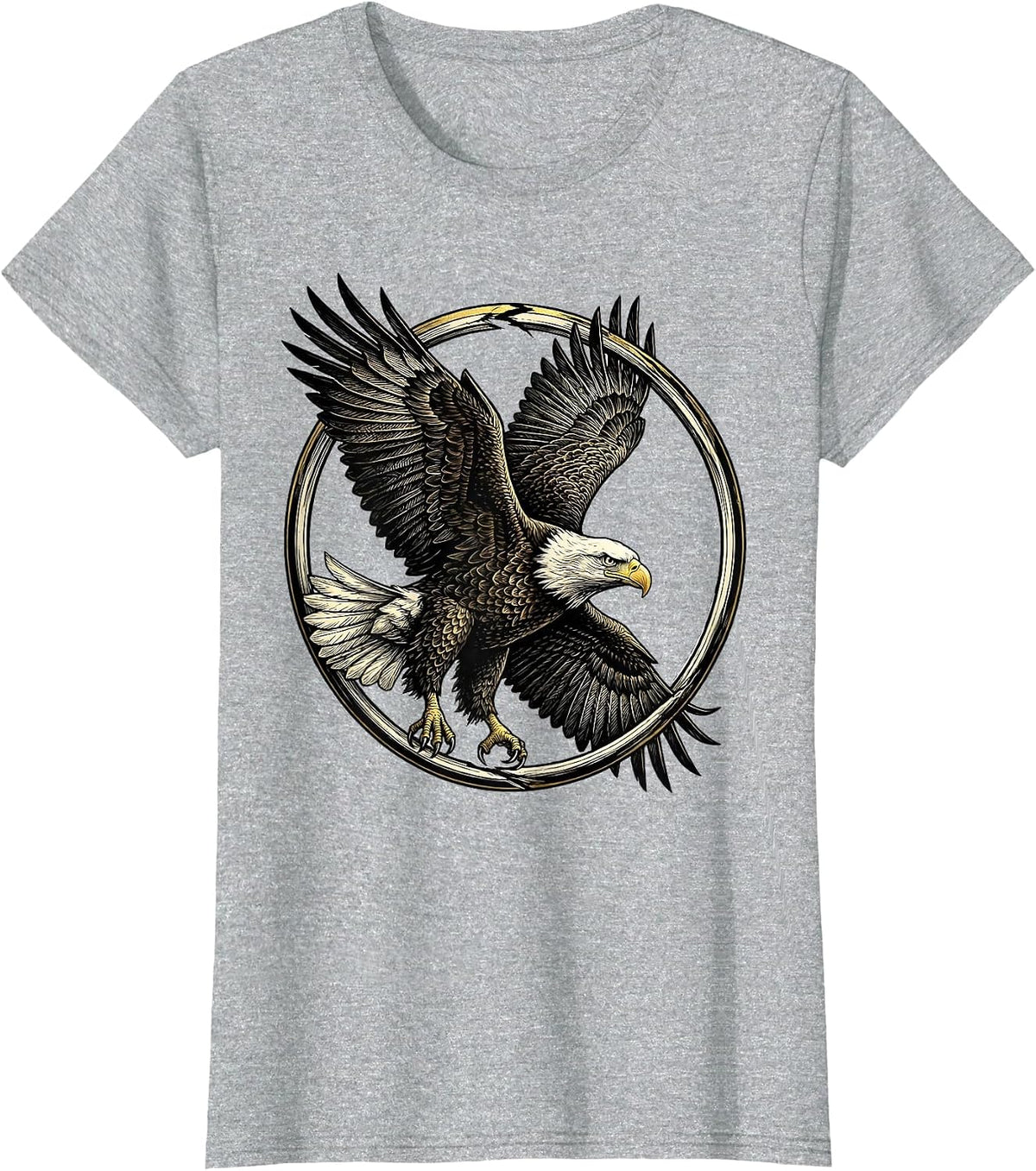 Women's Bald Eagle Emblem Patriotic Wildlife Bird Nature T-Shirt - Heather Grey