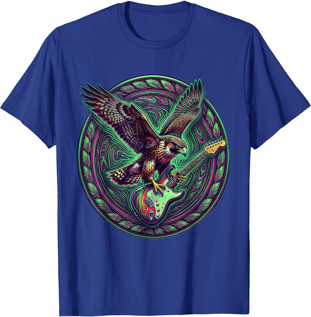Falcon Diving With Electric Guitar Graphic T-Shirt - Royal Blue