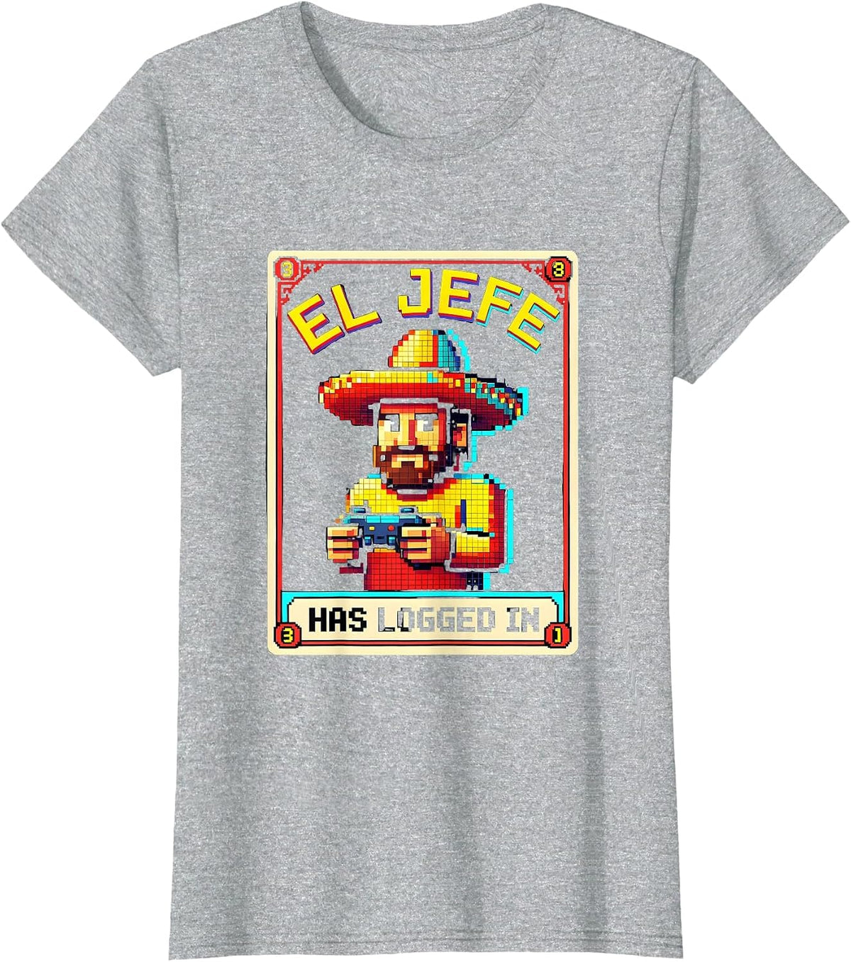 El Jefe Has Logged In Pixel Art Lotería Design T-Shirt - Heather Grey