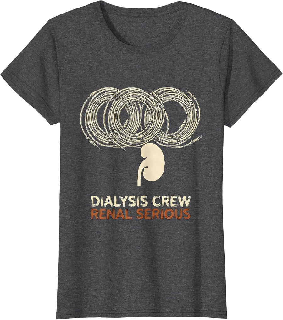 Women's Dialysis Crew Renal Serious Vintage Nephrology Nurse Crew T-Shirt - Dark Heather Grey