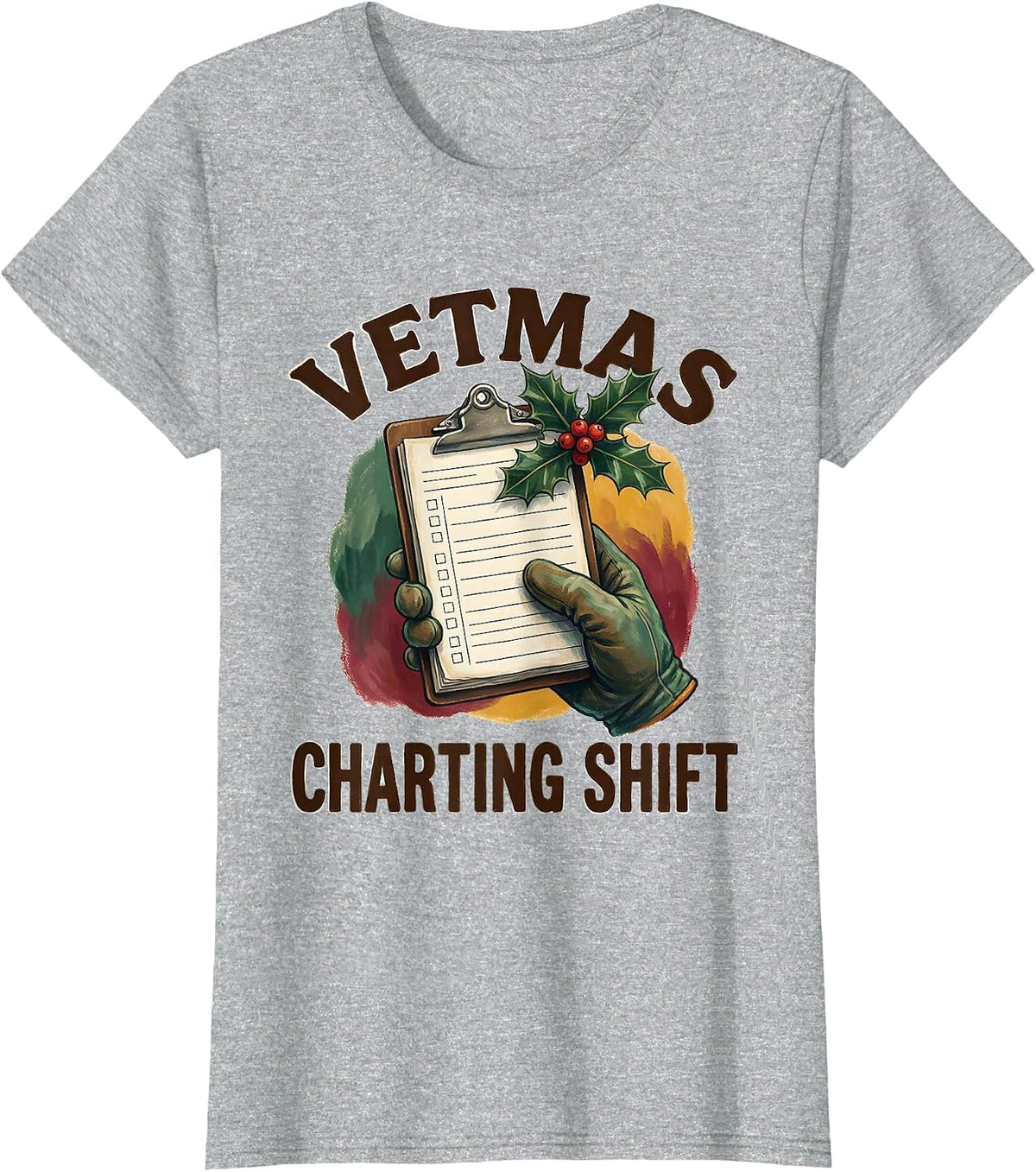 Vetmas Charting Shift Storybook Vet Tech Christmas T-Shirt - Heather Grey