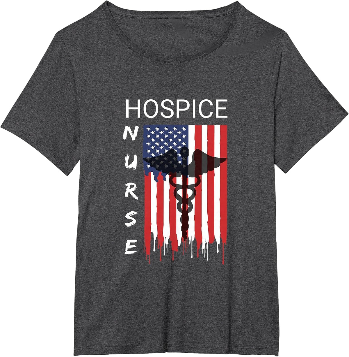 Hospice Nursing Proud & Cool US Flag Patriot Shirt T-Shirt - Dark Heather Grey
