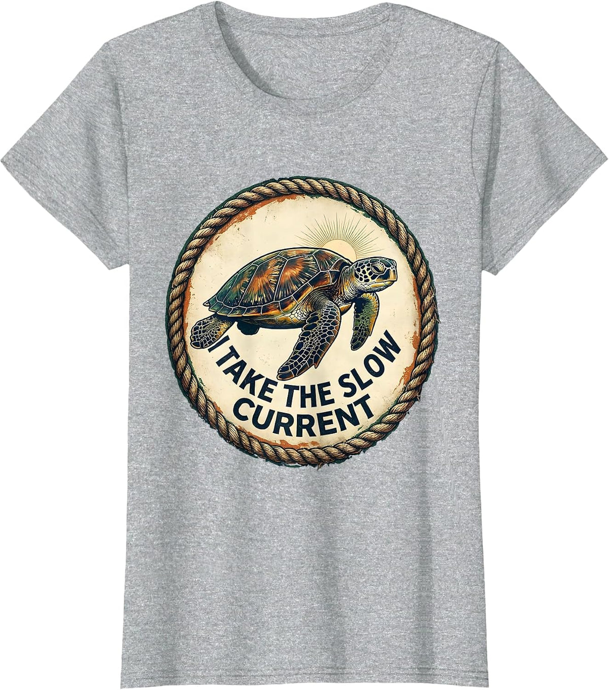 I Take The Slow Current Vintage Sea Turtle Souvenir Beach T-Shirt - Heather Grey