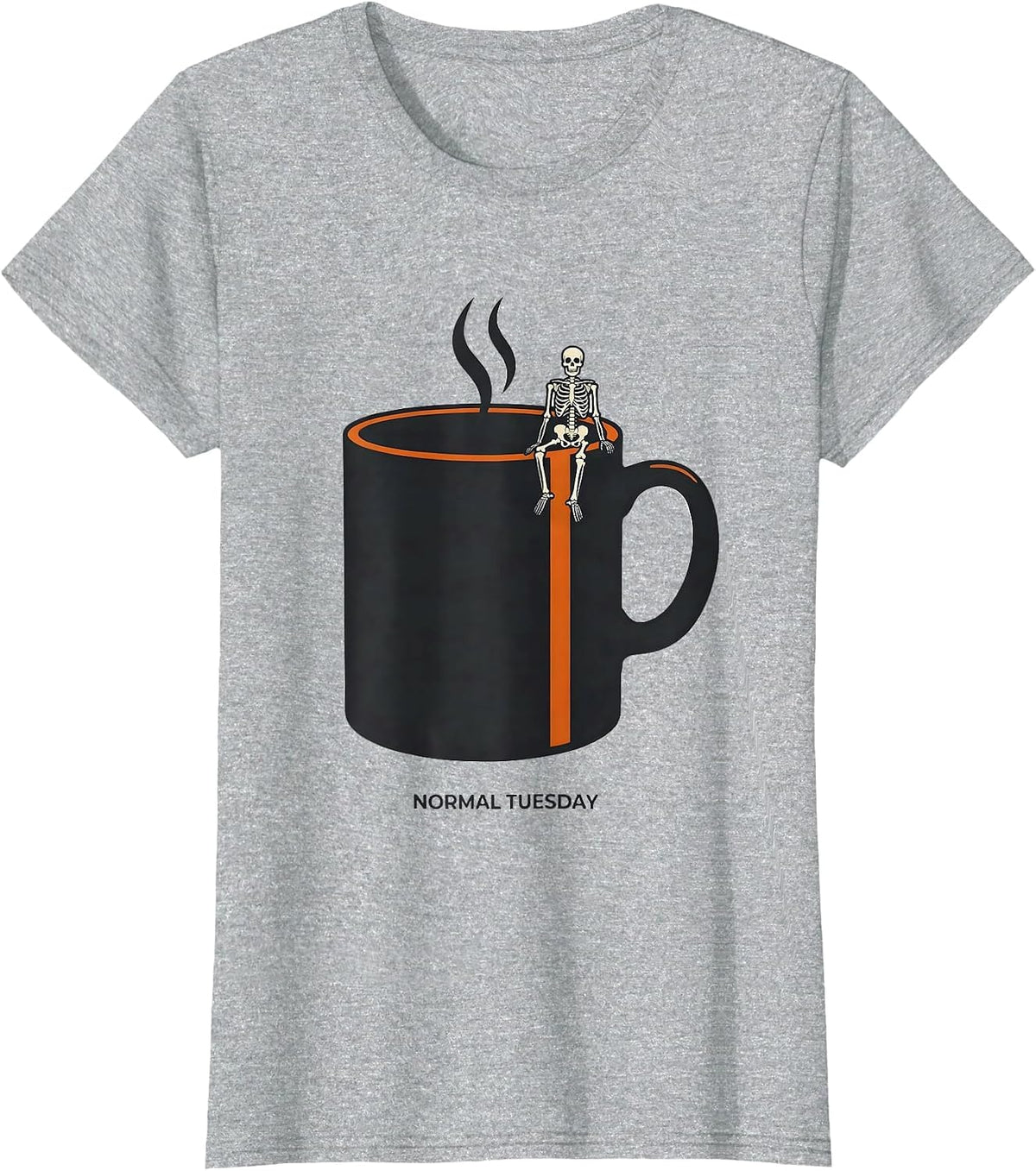 Normal Tuesday Whimsical Dry Humor Halloween Skeleton Coffee T-Shirt - Heather Grey