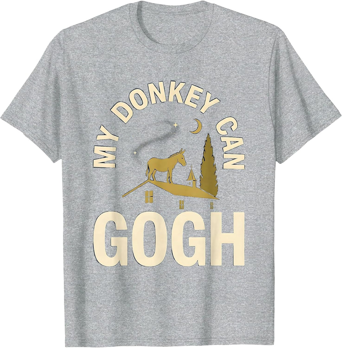 Men's My Donkey Can Gogh Minimalist Animal Lover Art Parody Humor T-Shirt - Heather Grey