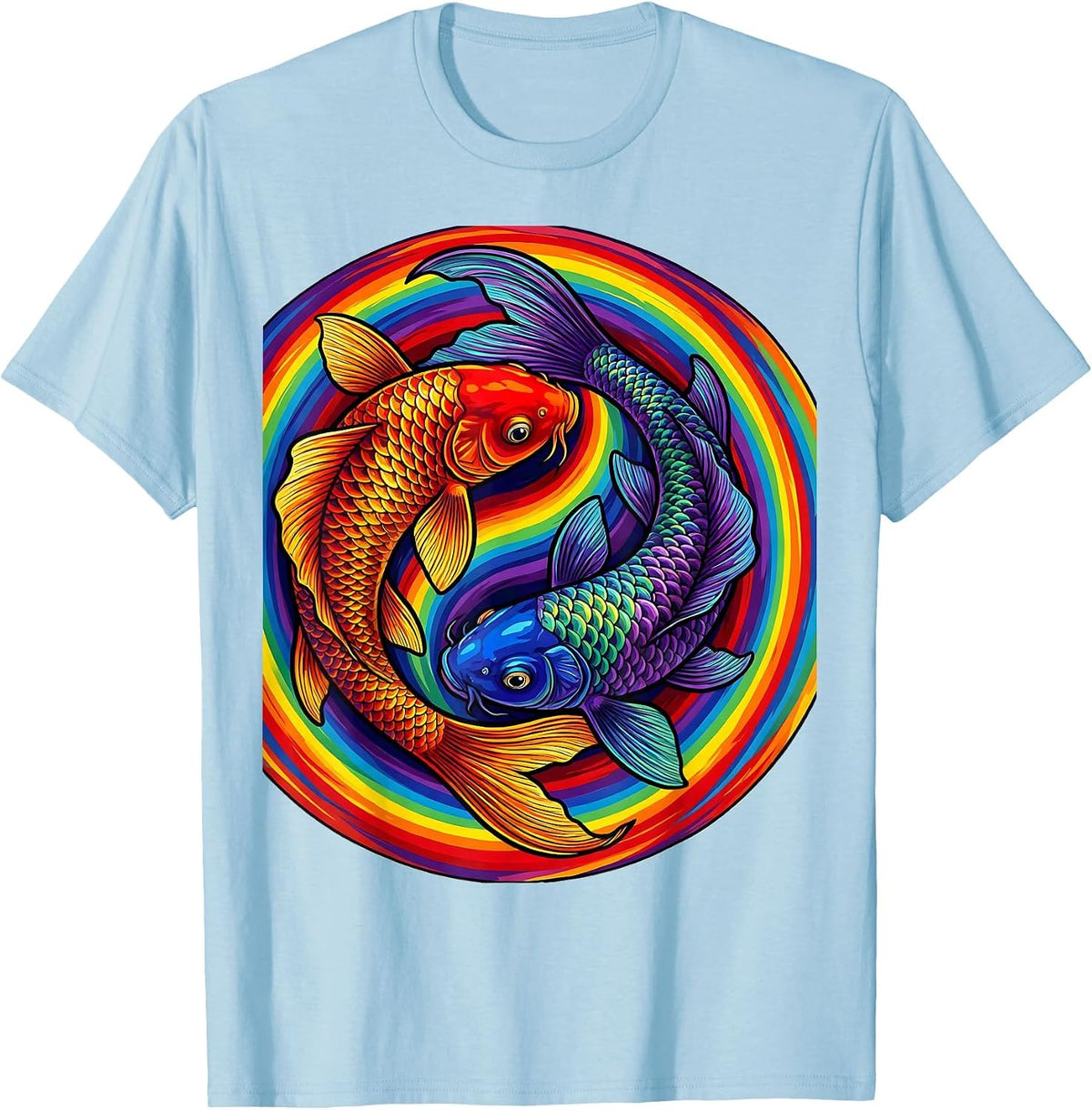 Men's Koi Fish Yin-Yang Pride Harmony Design T-Shirt - Baby Blue